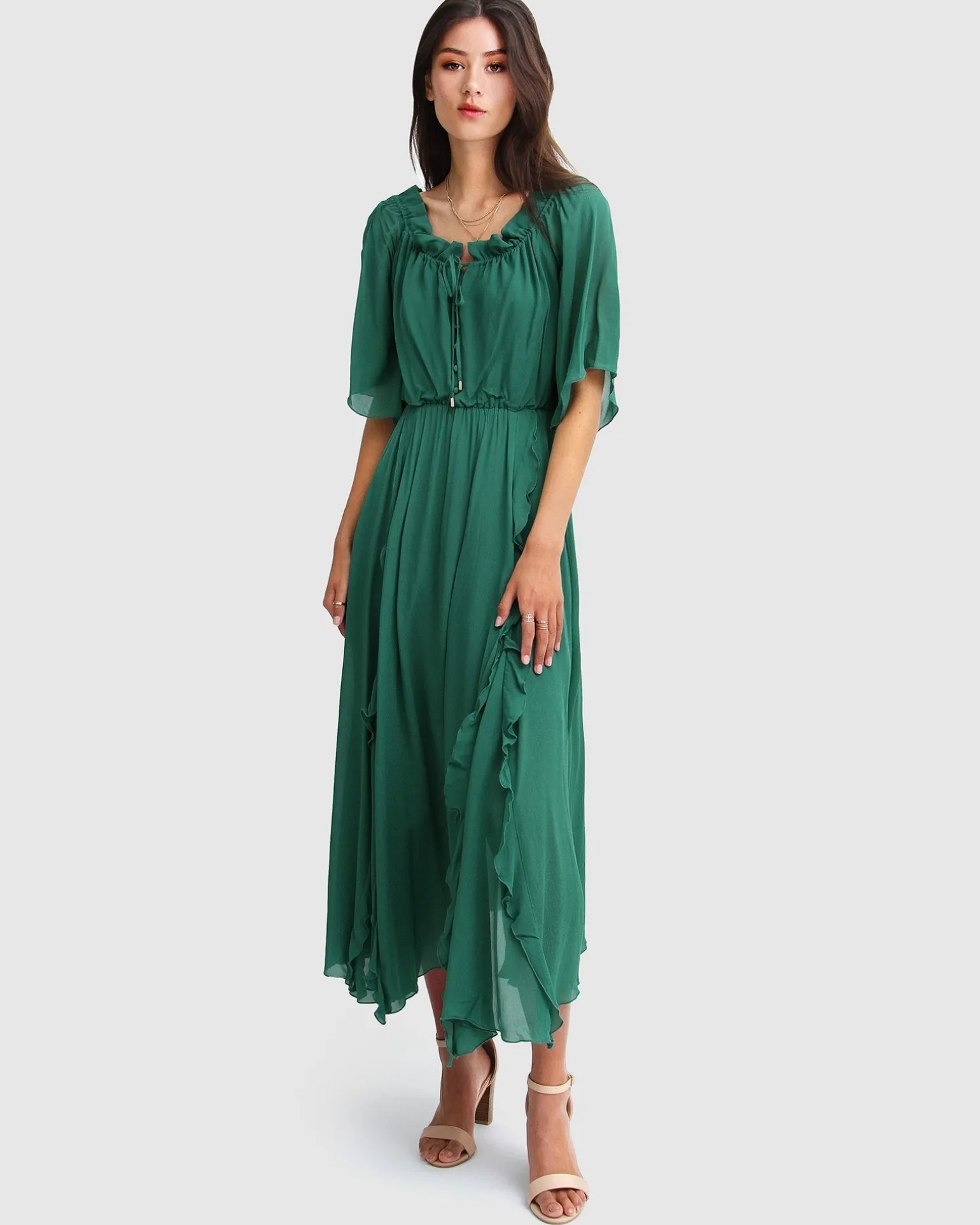 Belle & Bloom Maxi Dresses | Maxi Dresses>Amour Amour Ruffled Midi Dress - Dark Green