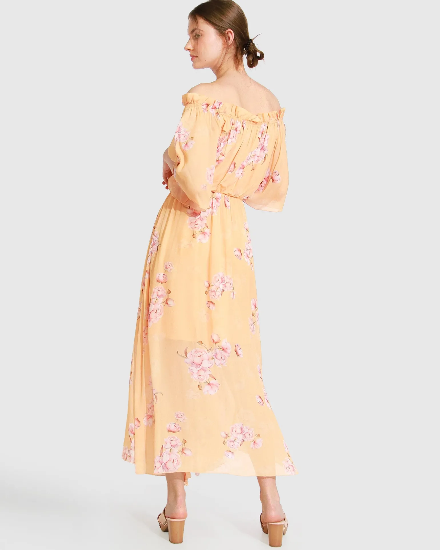 Belle & Bloom Maxi Dresses | Maxi Dresses>Amour Amour Ruffled Midi Dress - Peach Peonies
