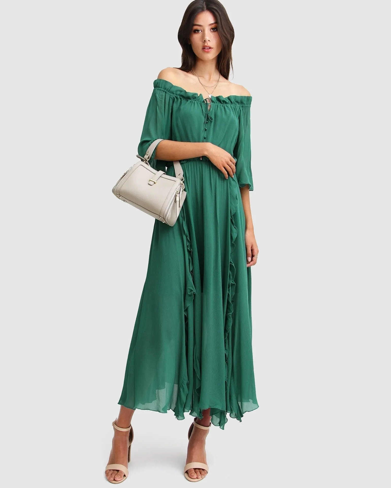 Belle & Bloom Maxi Dresses | Maxi Dresses>Amour Amour Ruffled Midi Dress - Dark Green