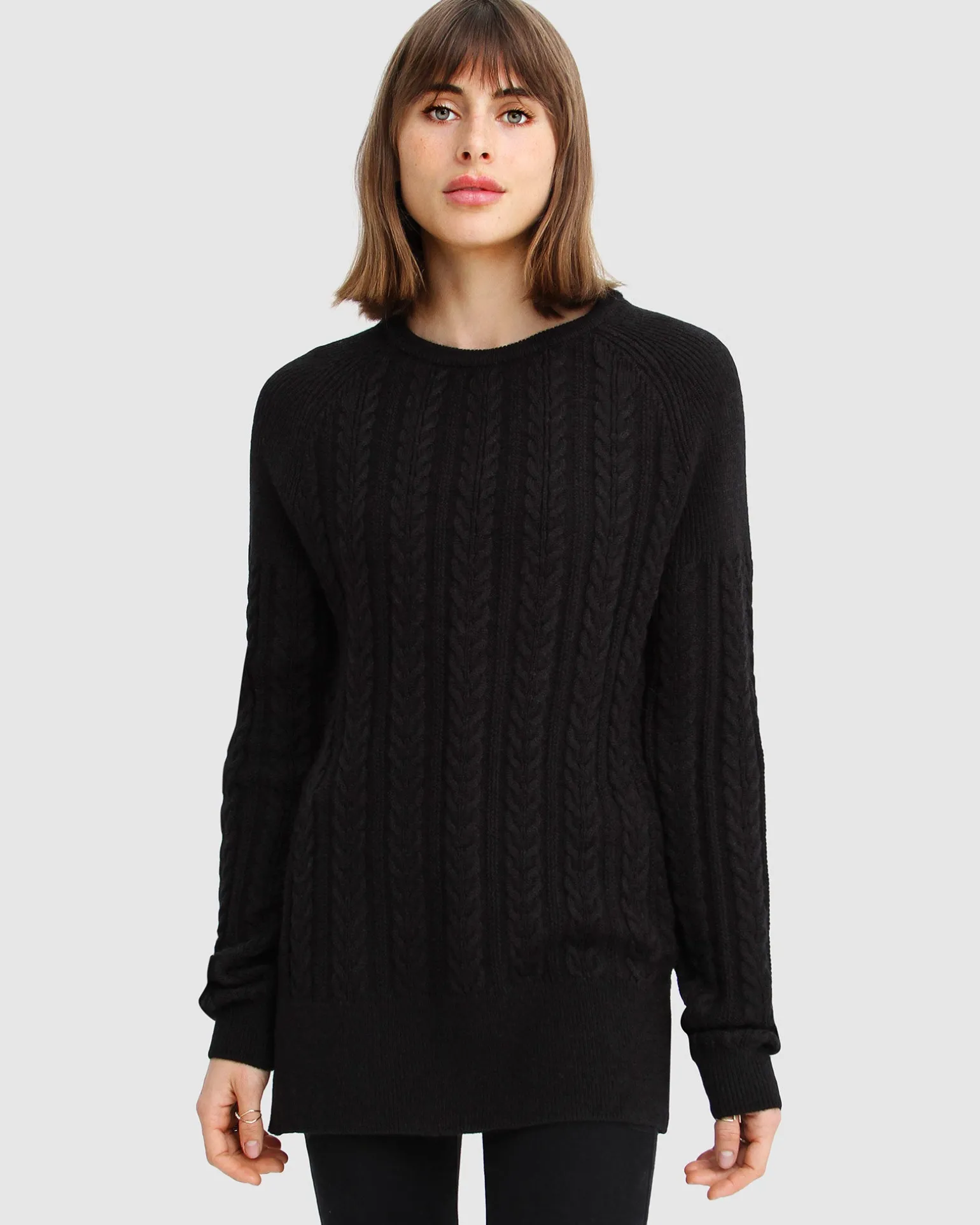 Belle & Bloom Sweaters | Sweaters>At Last Cable Knit Jumper with Slit -