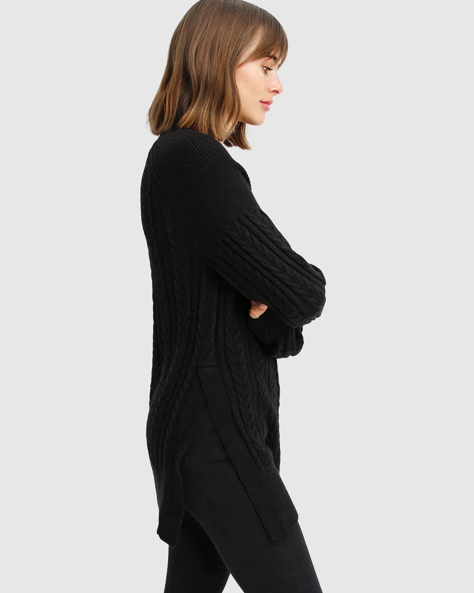Belle & Bloom Sweaters | Sweaters>At Last Cable Knit Jumper with Slit -