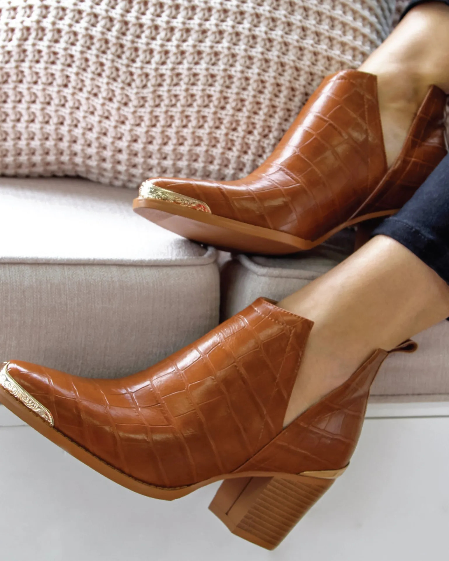 Belle & Bloom Boots>Austin Croc Embossed Ankle Boot -