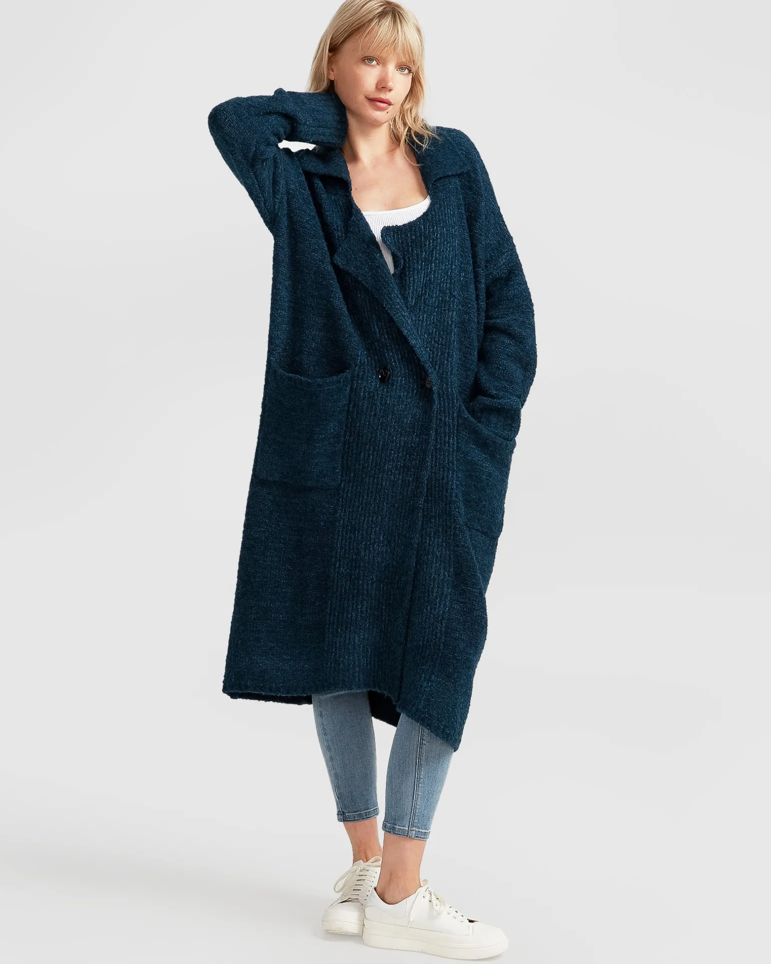 Belle & Bloom Cardigans | Cardigans>Born To Run Sustainable Sweater Coat - Dark Teal
