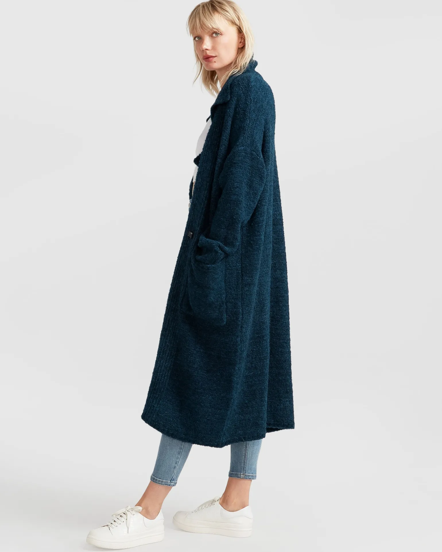 Belle & Bloom Cardigans | Cardigans>Born To Run Sustainable Sweater Coat - Dark Teal
