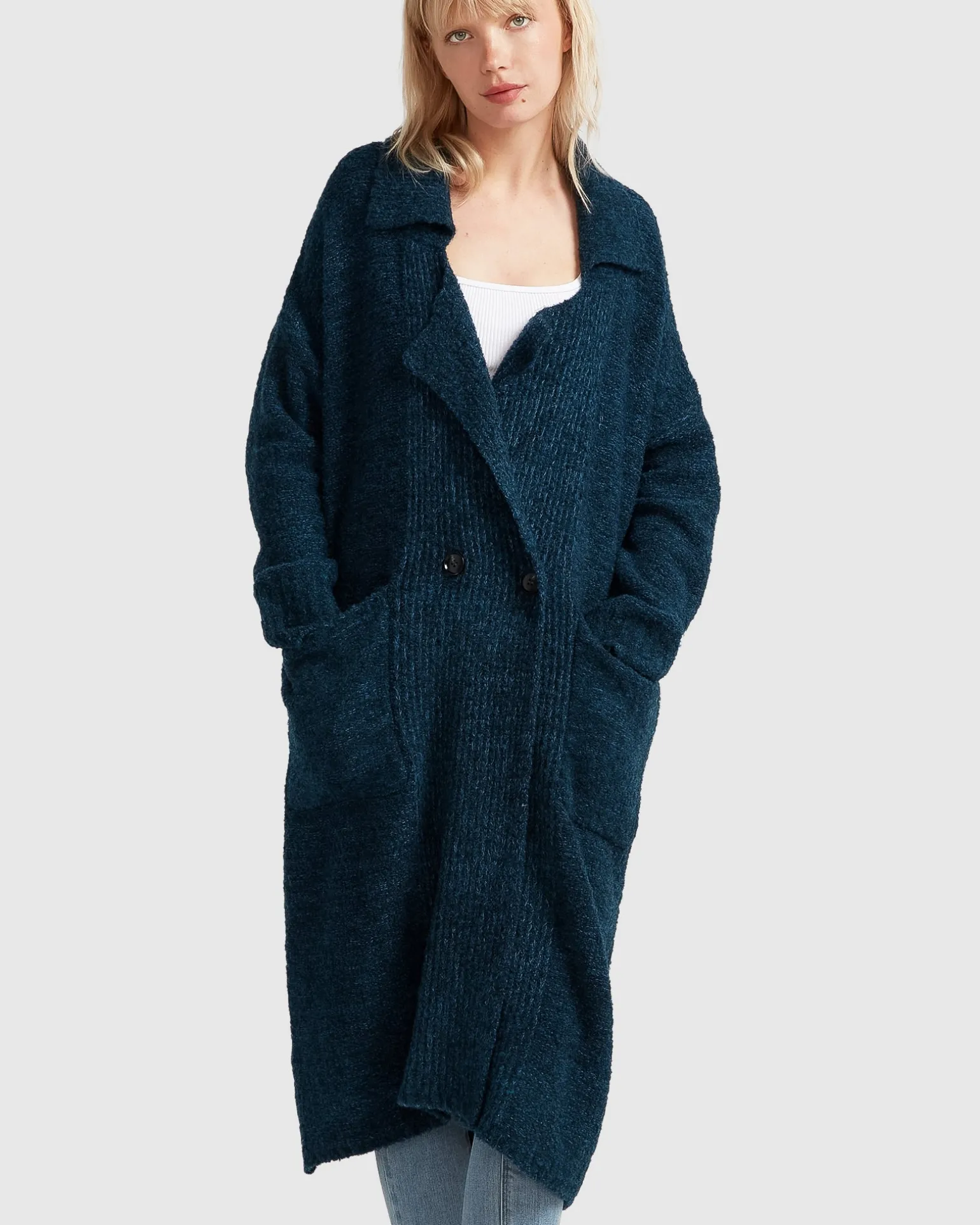 Belle & Bloom Cardigans | Cardigans>Born To Run Sustainable Sweater Coat - Dark Teal