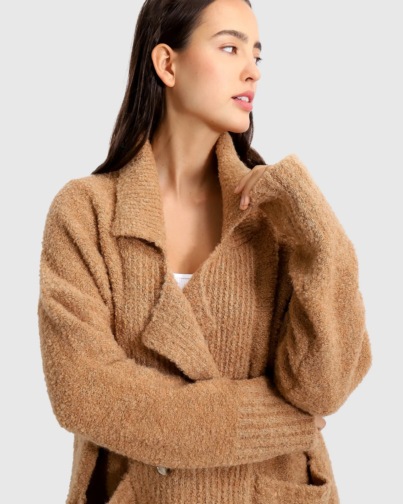 Belle & Bloom Cardigans | Cardigans>Born To Run Sustainable Sweater Coat - Light Camel