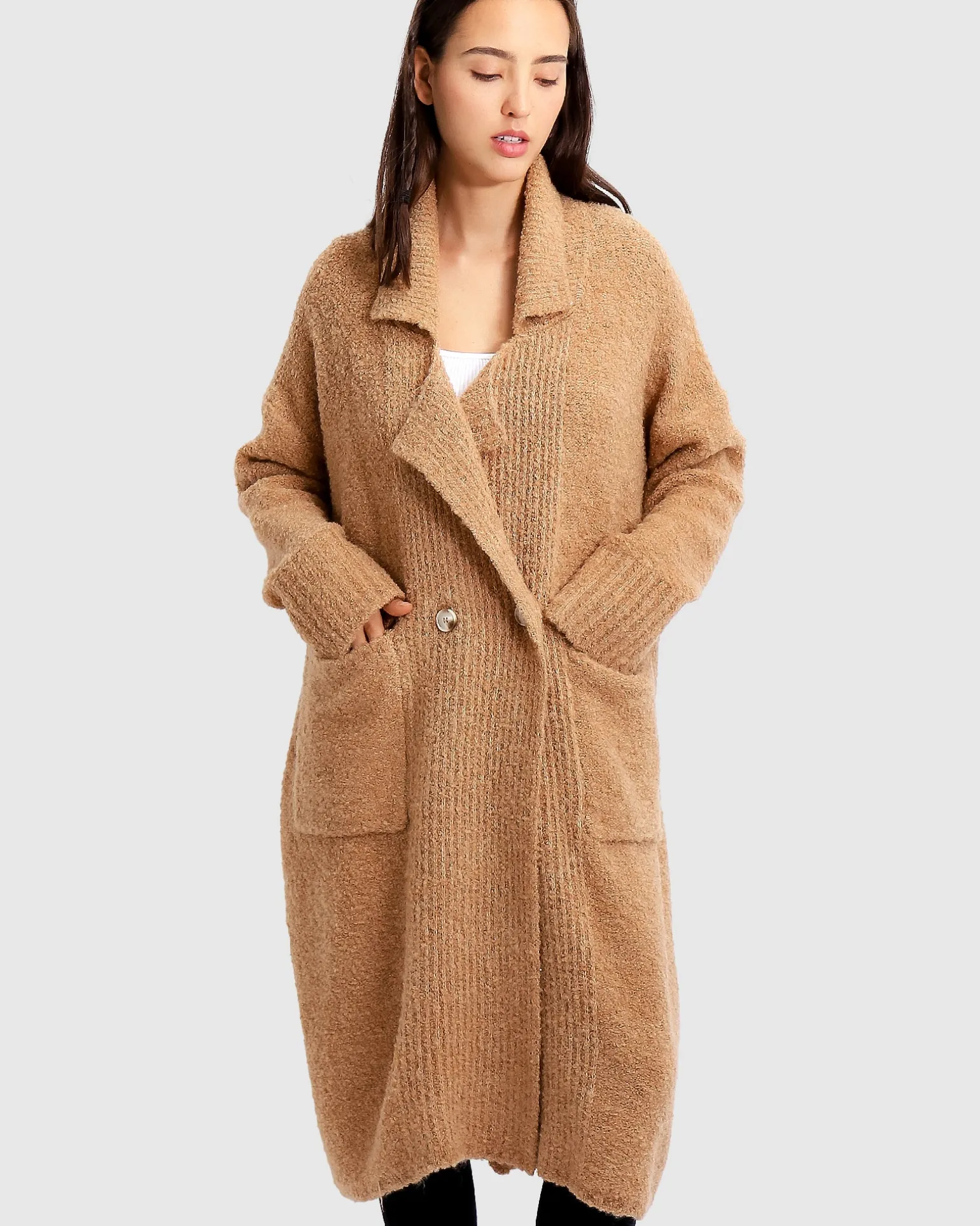 Belle & Bloom Cardigans | Cardigans>Born To Run Sustainable Sweater Coat - Light Camel