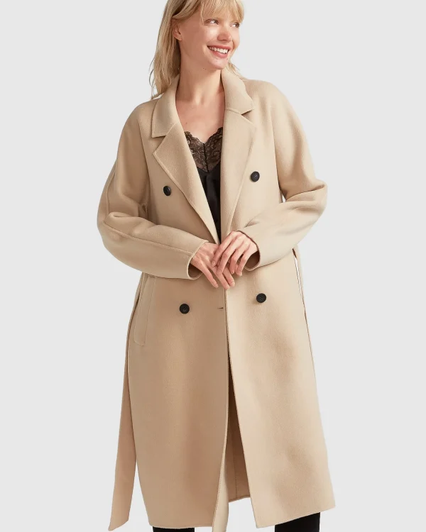 Belle & Bloom Belted Coats | Wool Coats>Boss Girl Double-Breasted Lined Wool Coat - Pale Oat