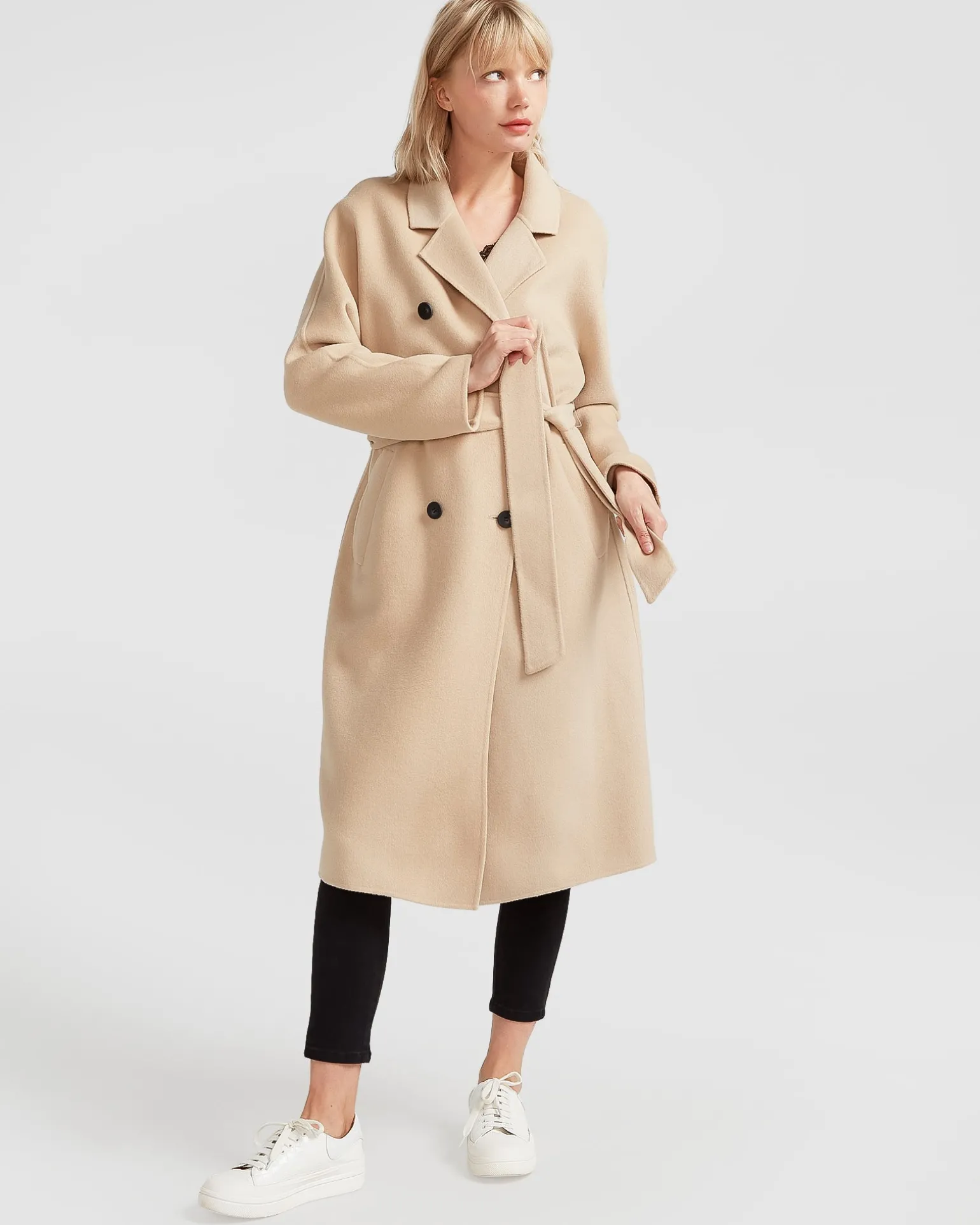 Belle & Bloom Belted Coats | Wool Coats>Boss Girl Double-Breasted Lined Wool Coat - Pale Oat