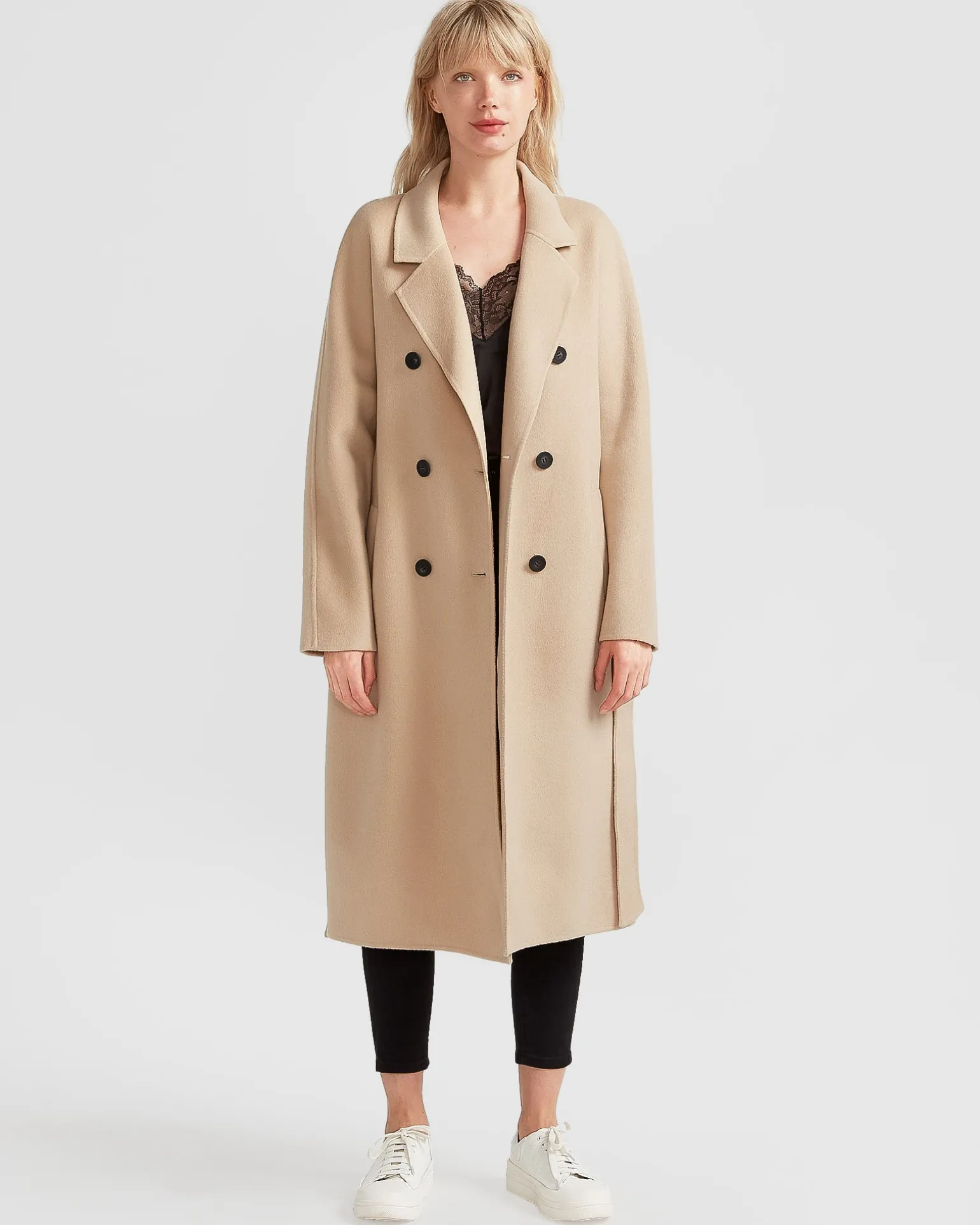 Belle & Bloom Belted Coats | Wool Coats>Boss Girl Double-Breasted Lined Wool Coat - Pale Oat
