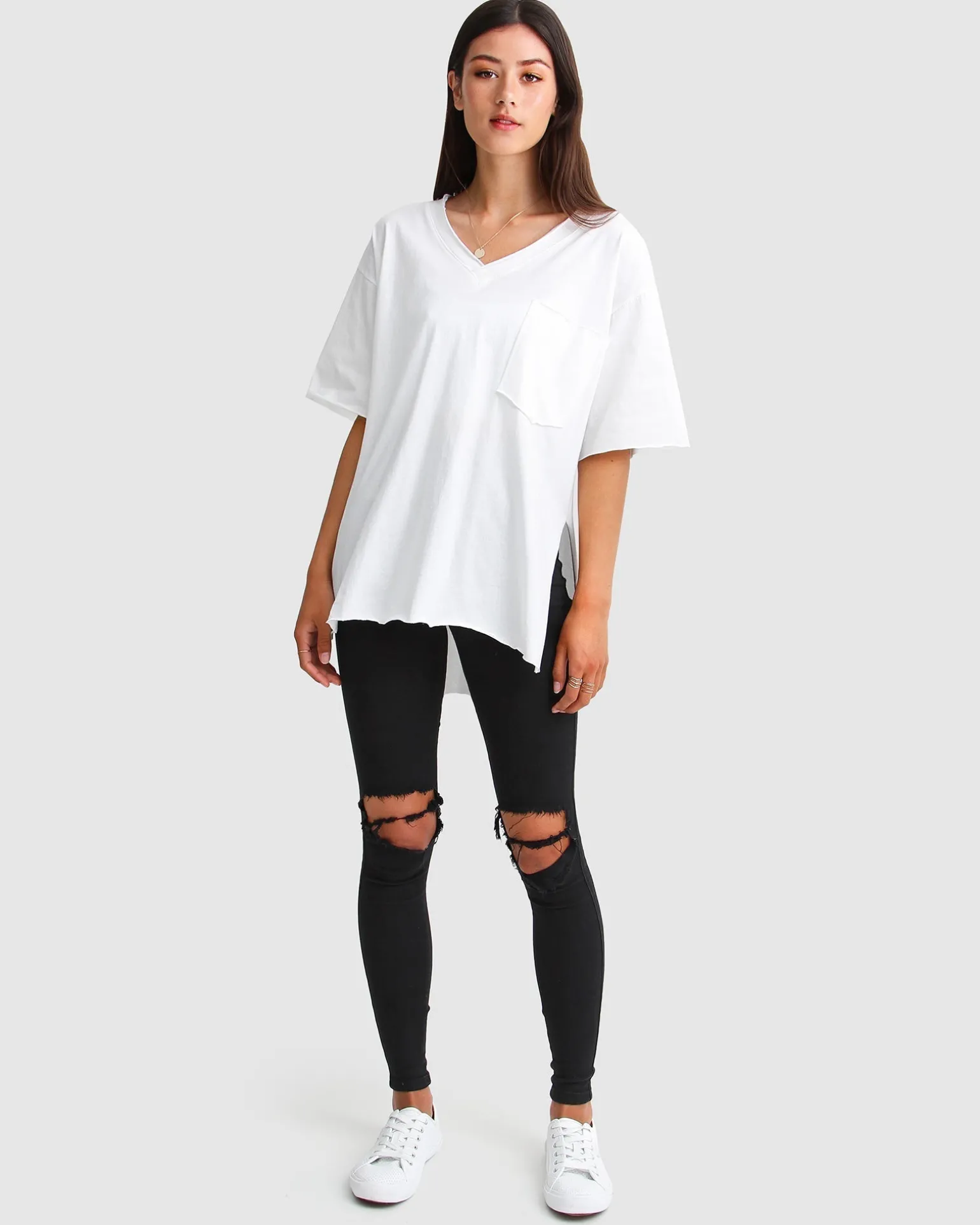 Belle & Bloom T-shirts>Brave Soul Oversized T-Shirt - White