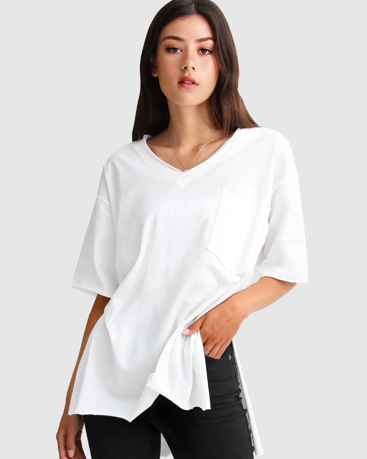 Belle & Bloom T-shirts>Brave Soul Oversized T-Shirt - White