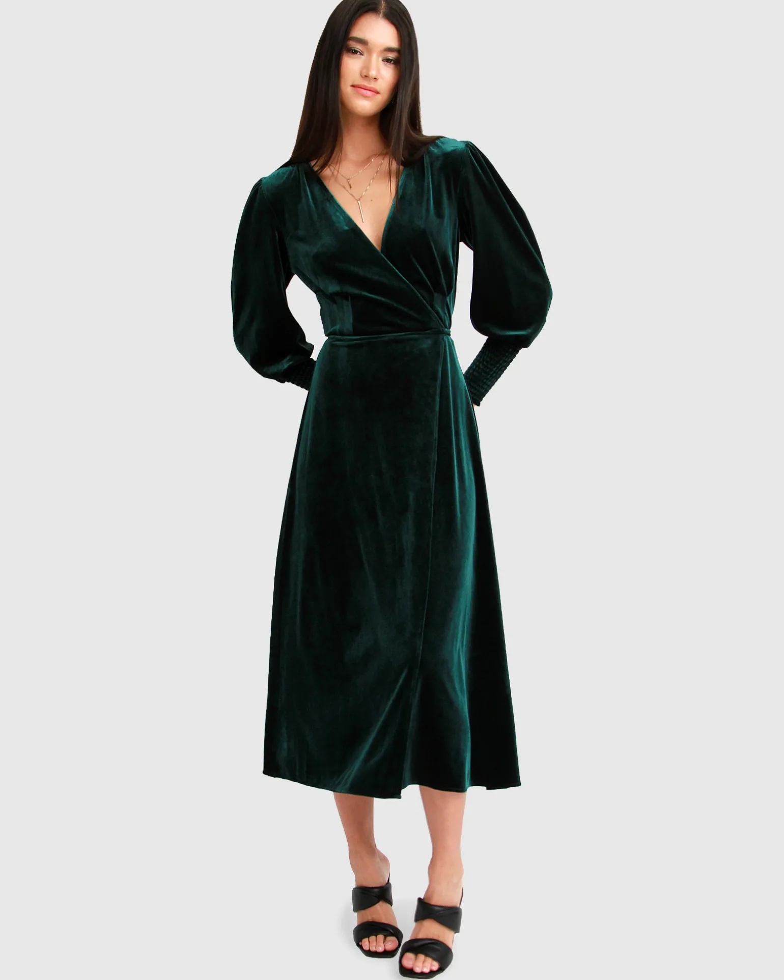 Belle & Bloom Maxi Dresses | Maxi Dresses>Current Mood Velvet Wrap Dress - Dark Green