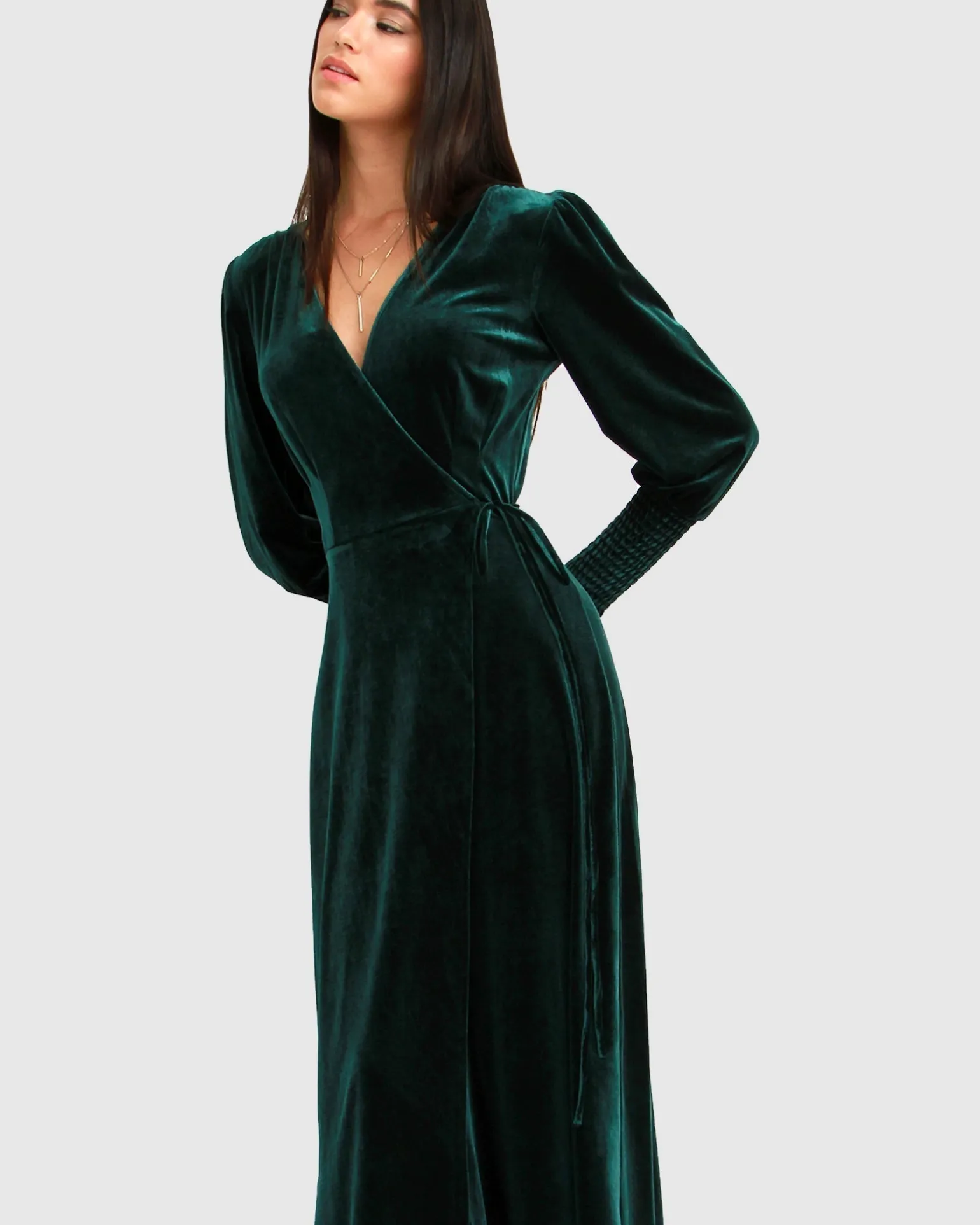 Belle & Bloom Maxi Dresses | Maxi Dresses>Current Mood Velvet Wrap Dress - Dark Green