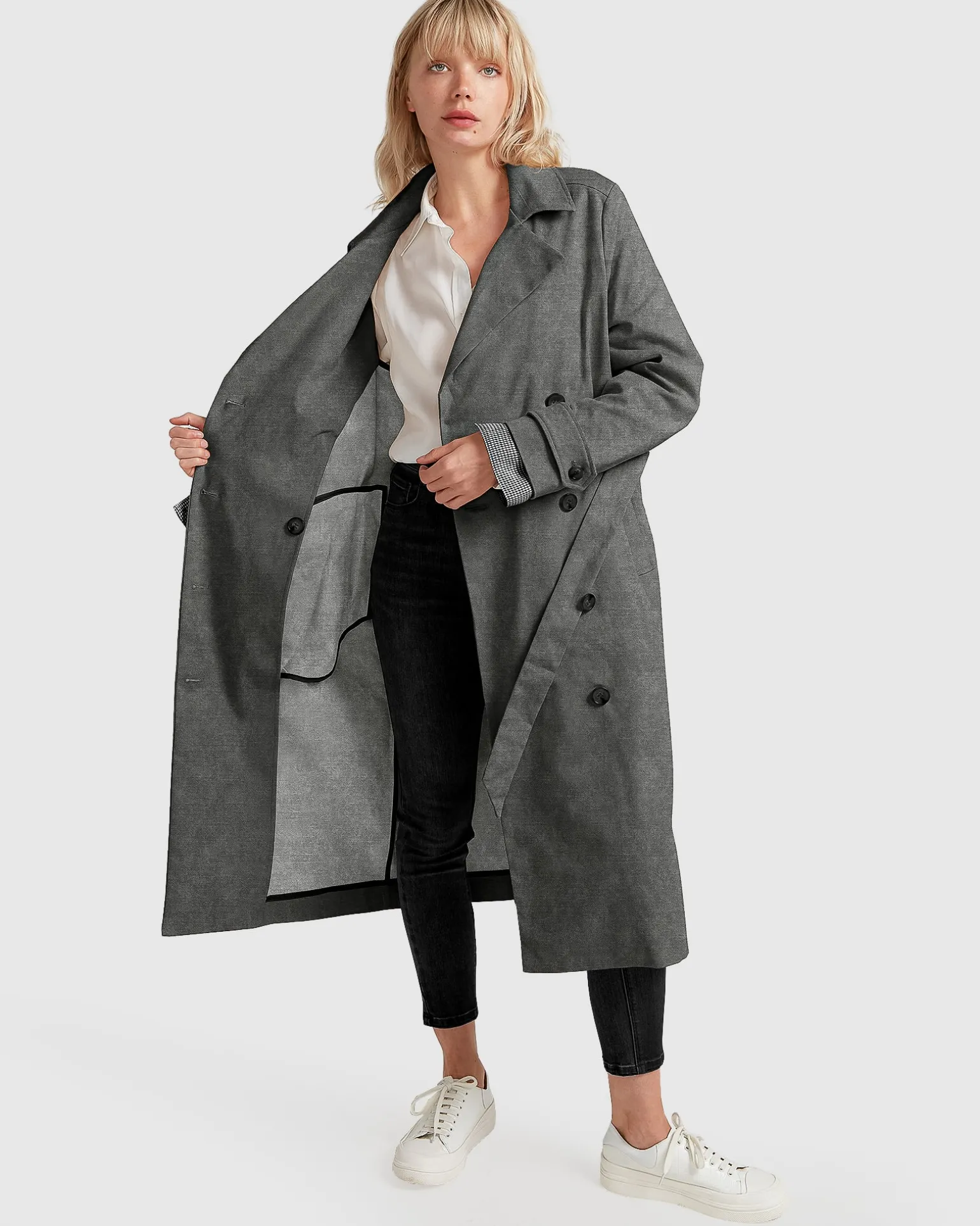 Belle & Bloom Belted Coats | Trench Coats>Empirical City Trench Coat - Washed Black