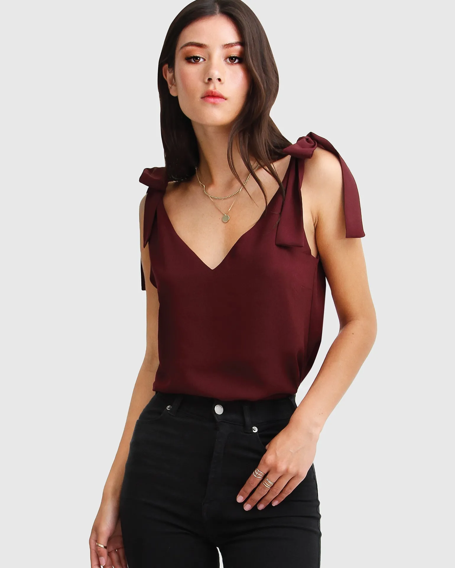 Belle & Bloom Shirts & Blouses>Feel For You V-Neck Top - Burgundy