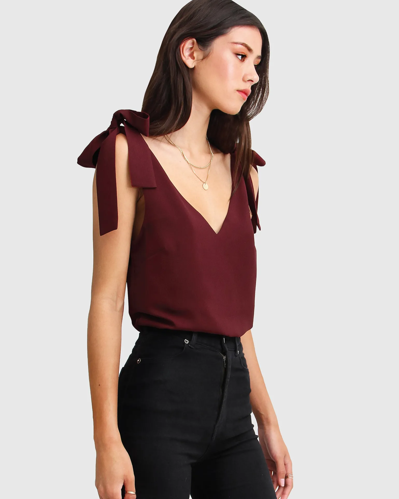 Belle & Bloom Shirts & Blouses>Feel For You V-Neck Top - Burgundy