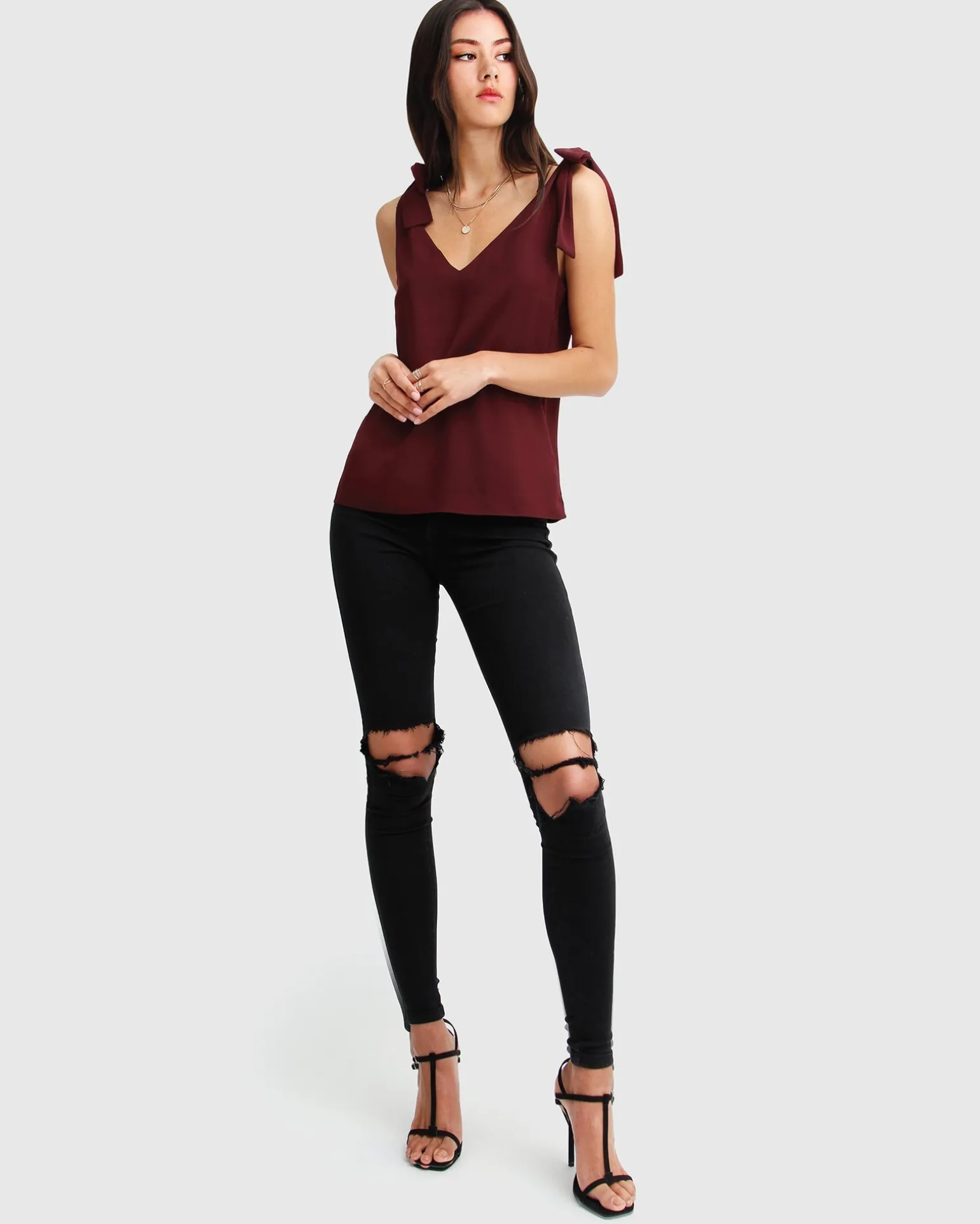 Belle & Bloom Shirts & Blouses>Feel For You V-Neck Top - Burgundy