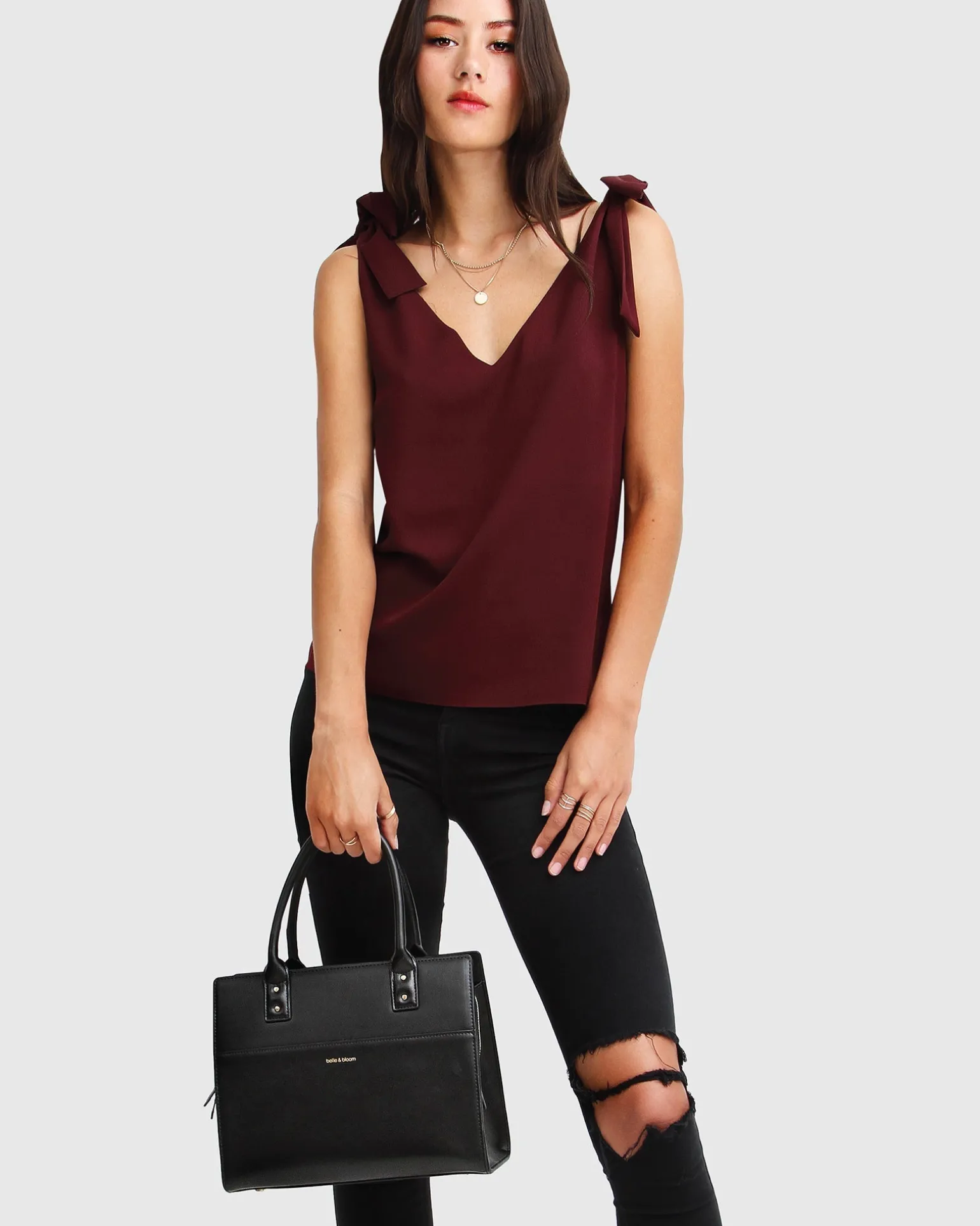 Belle & Bloom Shirts & Blouses>Feel For You V-Neck Top - Burgundy