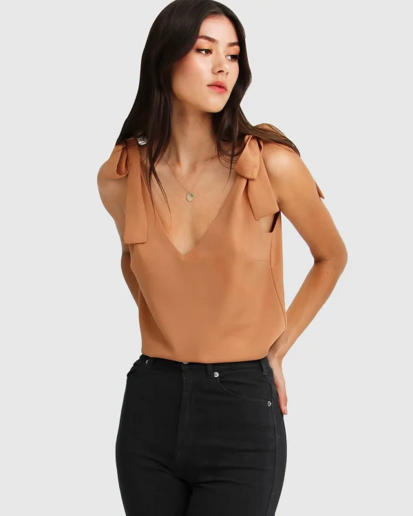 Belle & Bloom Shirts & Blouses>Feel For You V-Neck Top - Camel