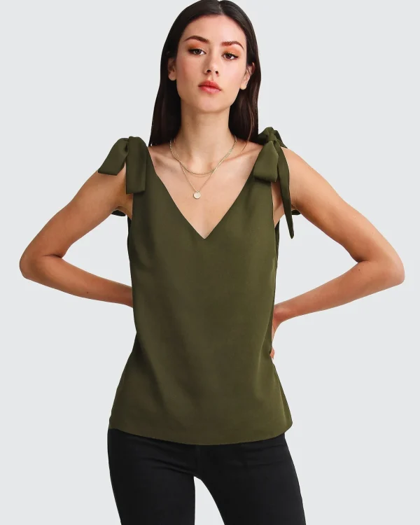 Belle & Bloom Shirts & Blouses>Feel For You V-Neck Top - Military