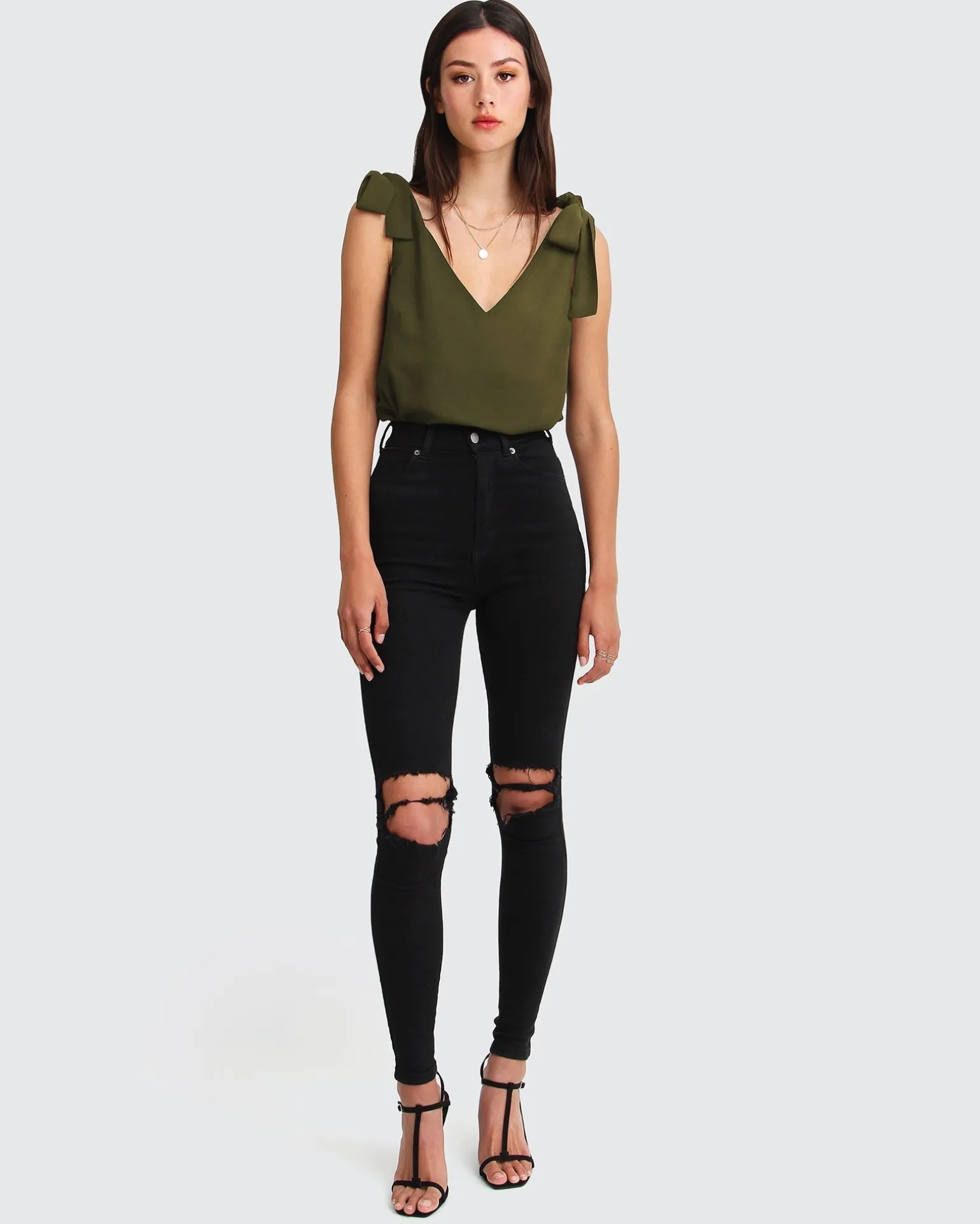 Belle & Bloom Shirts & Blouses>Feel For You V-Neck Top - Military