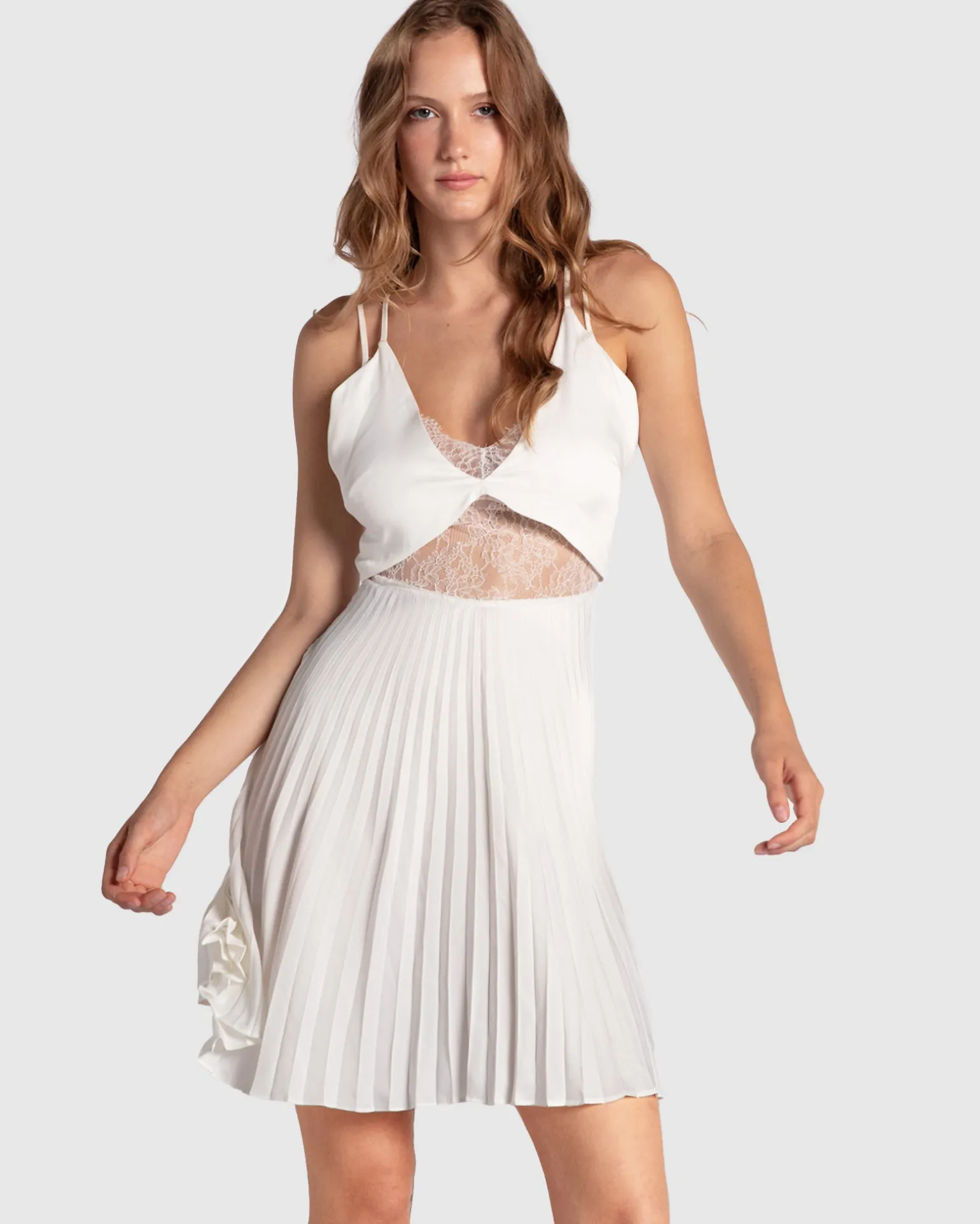 Belle & Bloom Mini Dresses | Mini Dresses>Feel It Still Lace Trim Mini Dress -