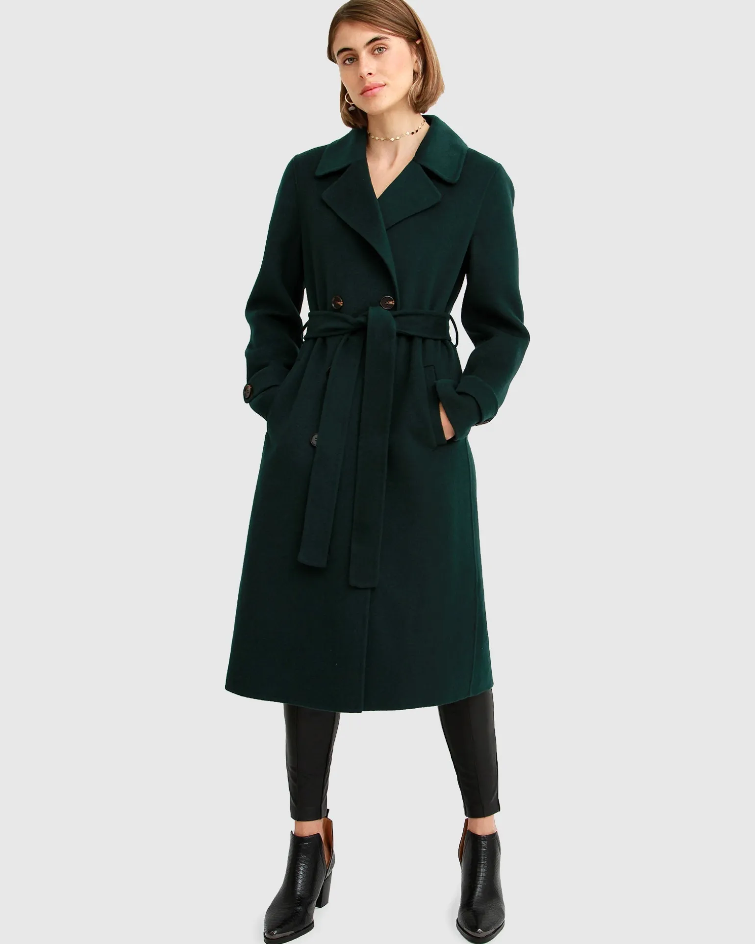 Belle & Bloom Belted Coats | Wool Coats>Front Runner Belted Coat - Dark Green
