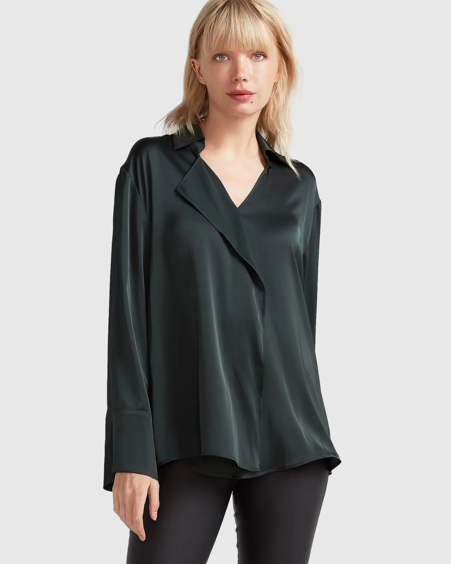 Belle & Bloom Shirts & Blouses>Gemini Waterfall Shirt - Dark Green