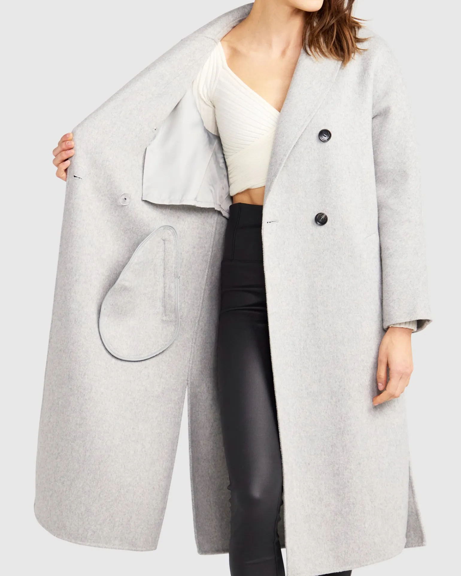 Belle & Bloom Wool Coats | Wool Coats>Guestlist Oversized Double Breasted Coat - Grey Marle