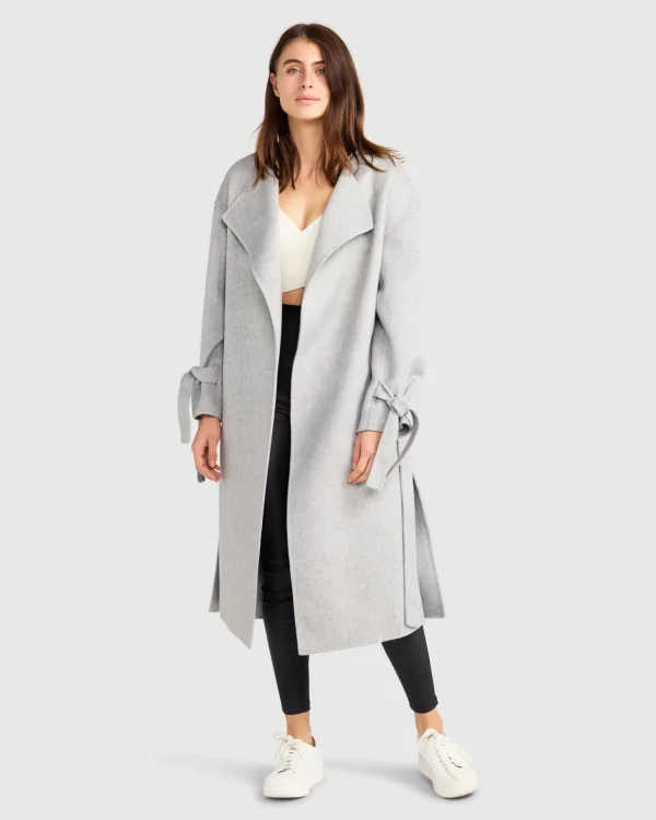Belle & Bloom Wool Coats | Wool Coats>Head Over Heels Collarless Robe Coat - Grey Marle