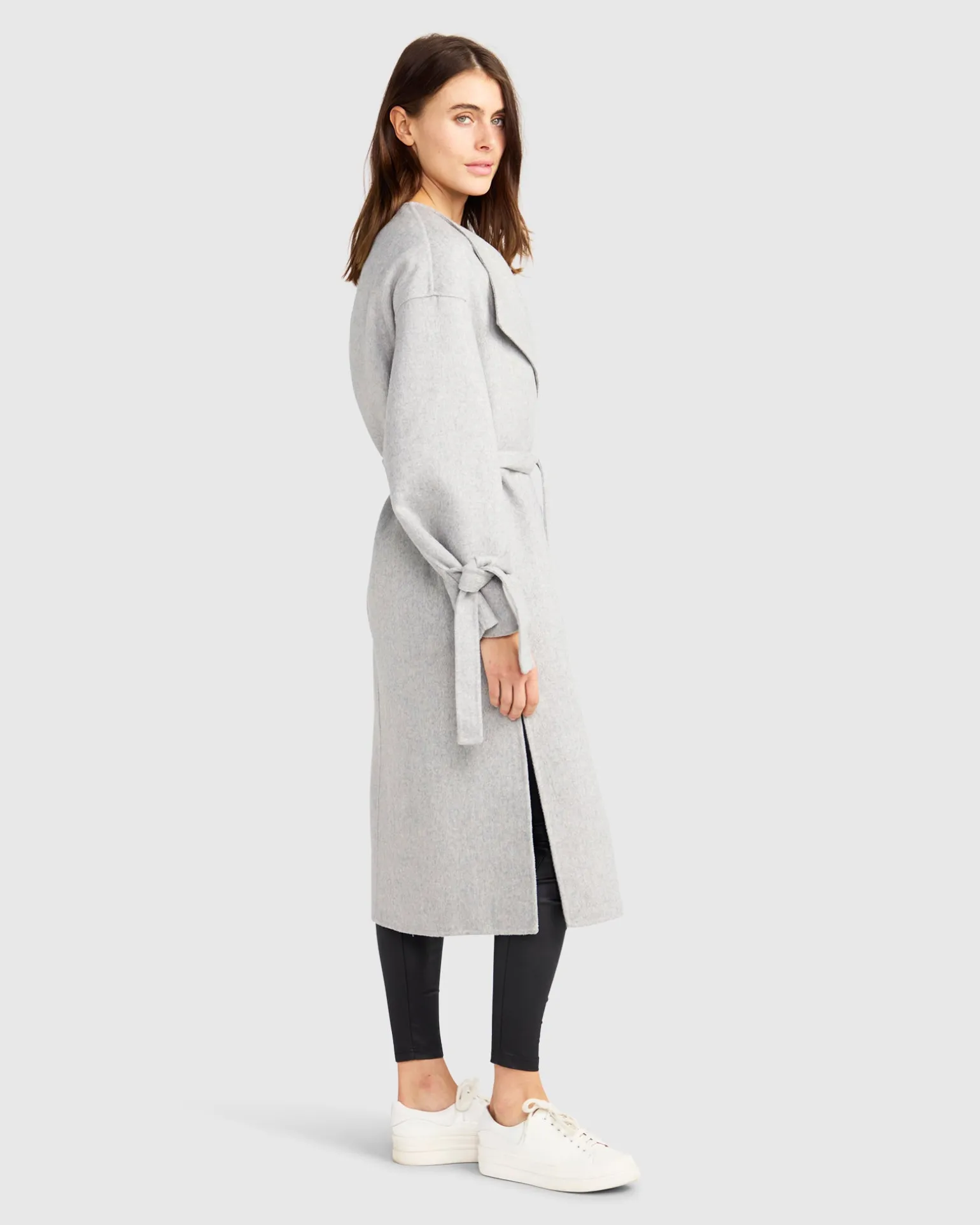 Belle & Bloom Wool Coats | Wool Coats>Head Over Heels Collarless Robe Coat - Grey Marle