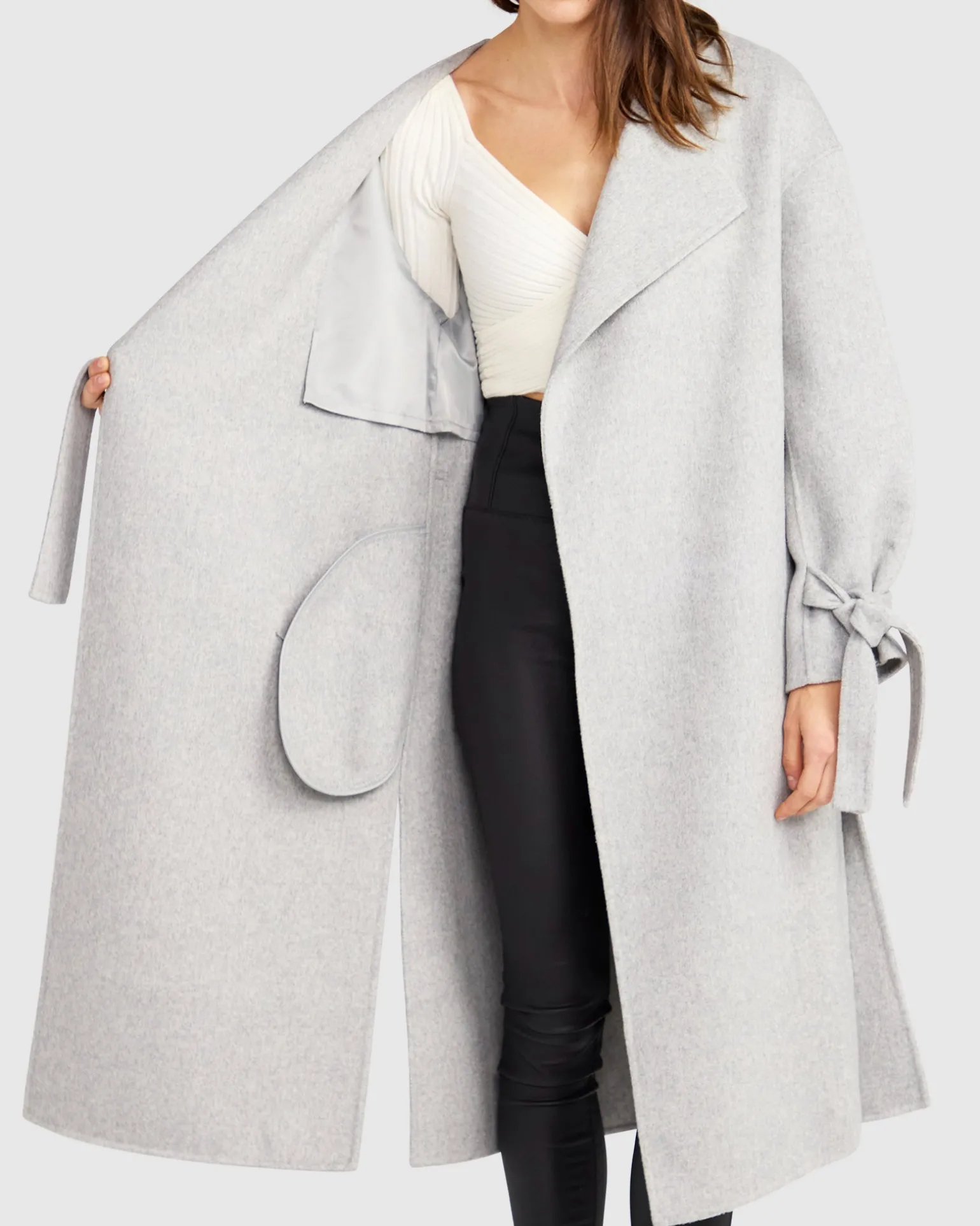 Belle & Bloom Wool Coats | Wool Coats>Head Over Heels Collarless Robe Coat - Grey Marle