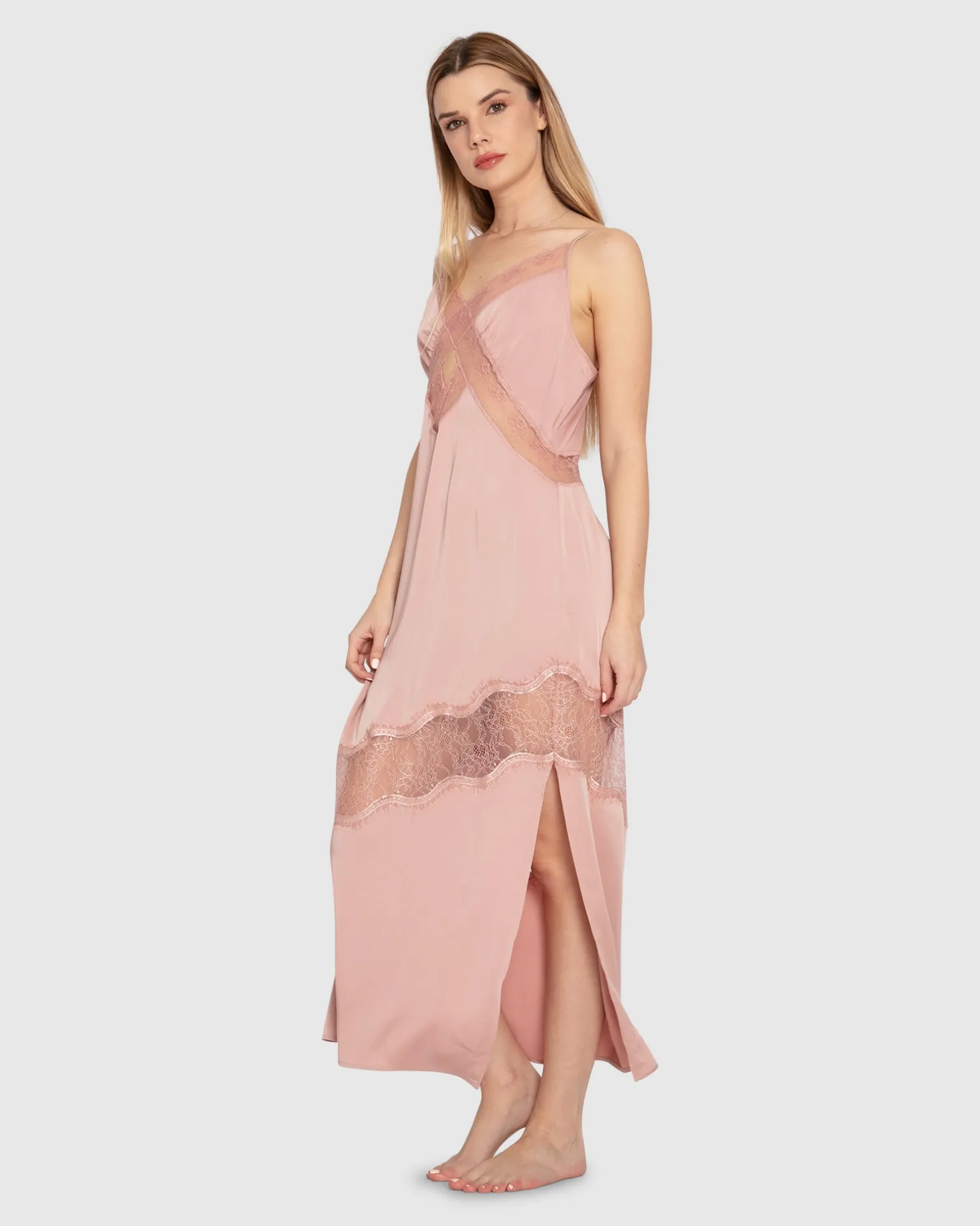 Belle & Bloom Midi Dresses | Midi Dresses>Heavenly Bodies Lace Slip Dress -
