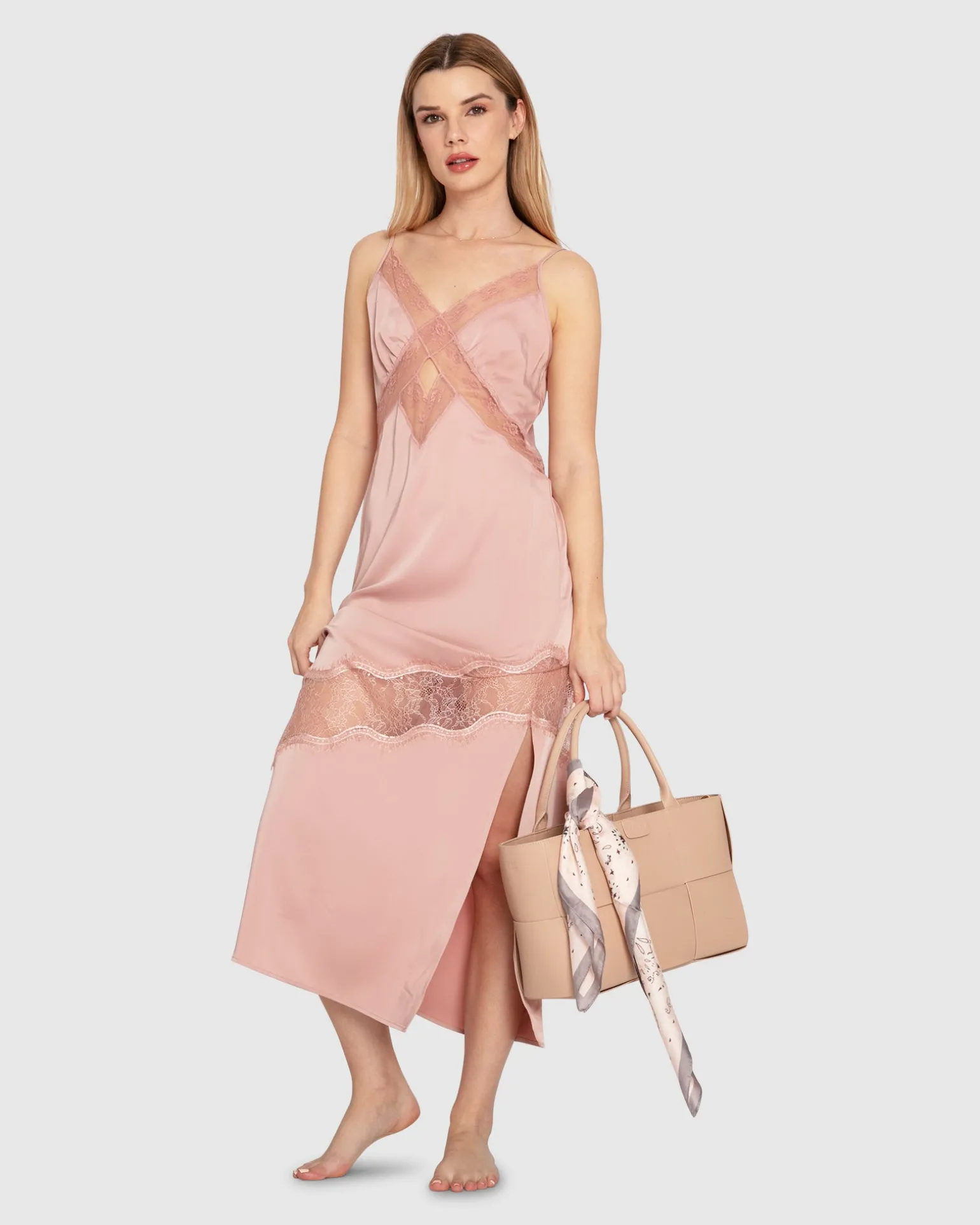 Belle & Bloom Midi Dresses | Midi Dresses>Heavenly Bodies Lace Slip Dress -