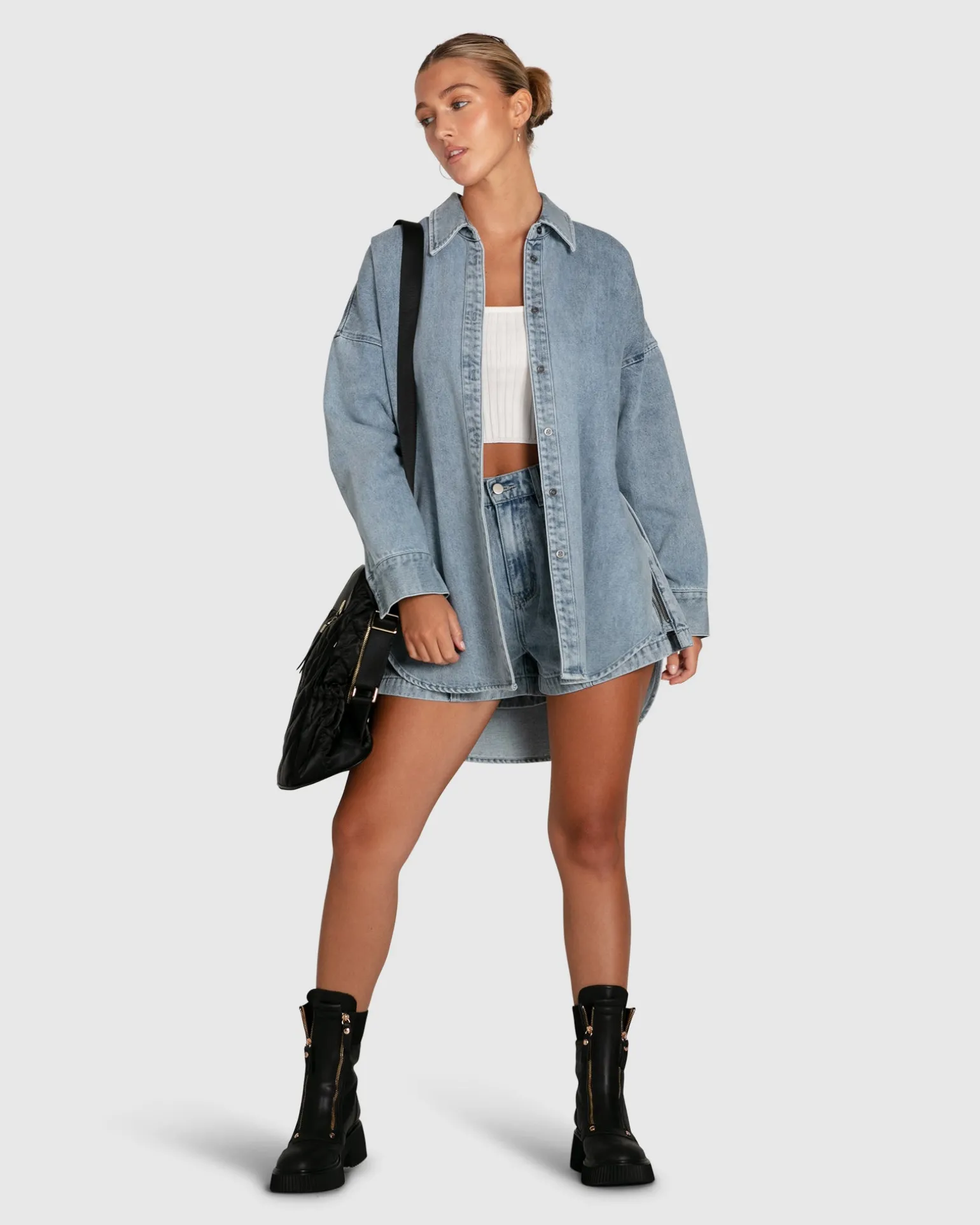 Belle & Bloom Shirts & Blouses>Into Him Oversized Denim Shirt -