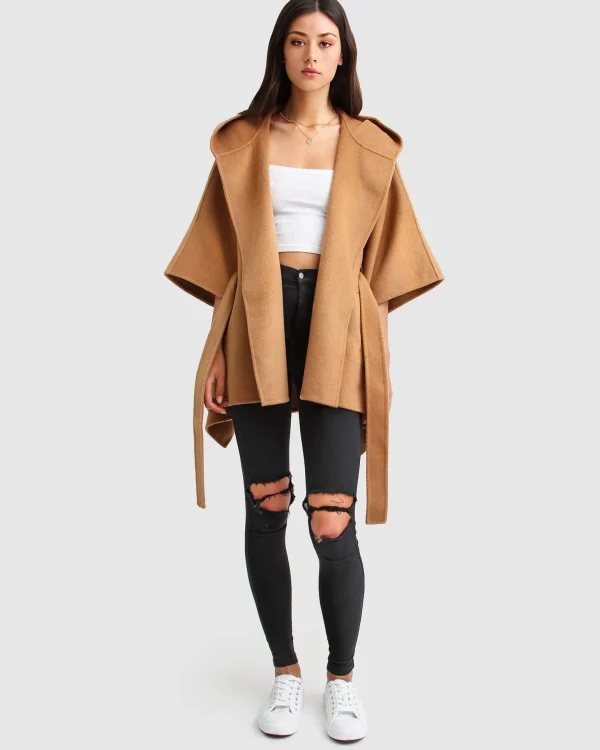 Belle & Bloom Belted Coats | Wool Coats>Jackson Landing Wool Blend Cape Coat - Dark Camel