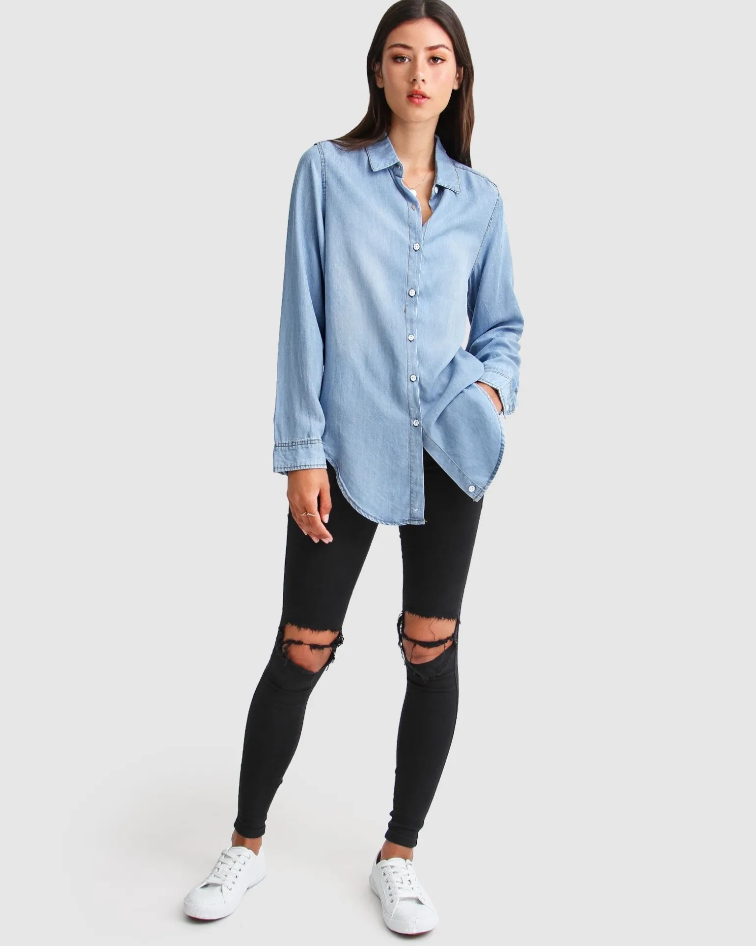 Belle & Bloom Shirts & Blouses>Keep Me Wild Denim Top -