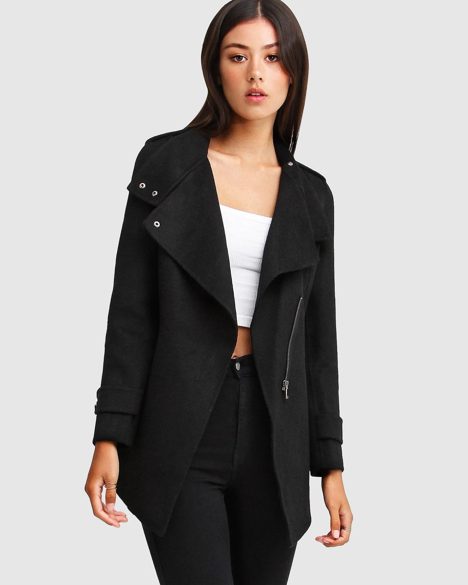 Belle & Bloom Wool Coats | Wool Coats>NEW FIT Bad Girl Wool Blend Moto Coat -