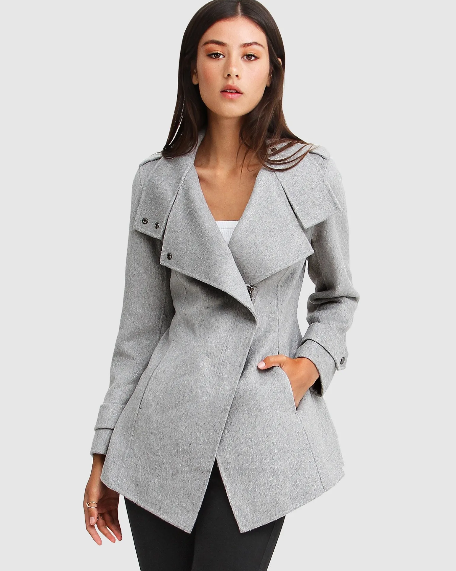 Belle & Bloom Wool Coats | Wool Coats>NEW FIT Bad Girl Wool Blend Moto Coat - Grey Marle