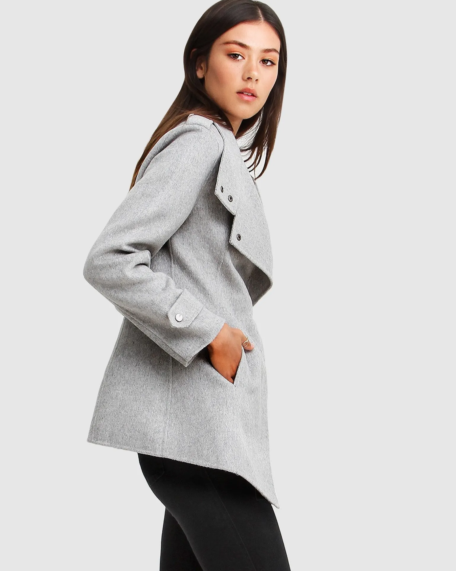 Belle & Bloom Wool Coats | Wool Coats>NEW FIT Bad Girl Wool Blend Moto Coat - Grey Marle