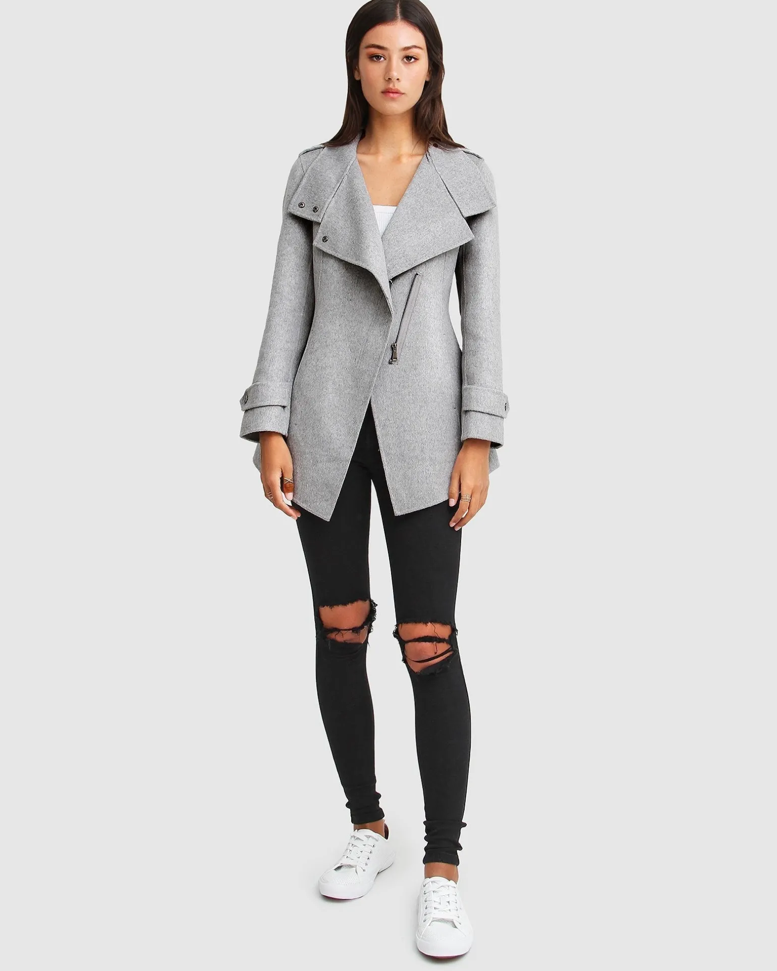 Belle & Bloom Wool Coats | Wool Coats>NEW FIT Bad Girl Wool Blend Moto Coat - Grey Marle