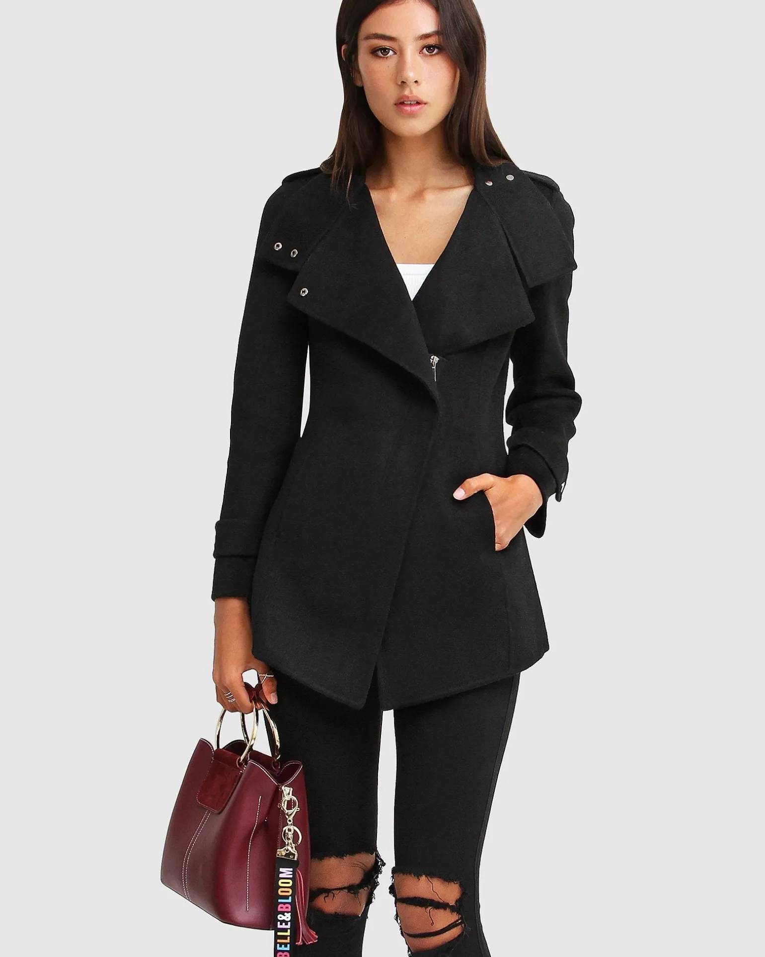 Belle & Bloom Wool Coats | Wool Coats>NEW FIT Bad Girl Wool Blend Moto Coat -