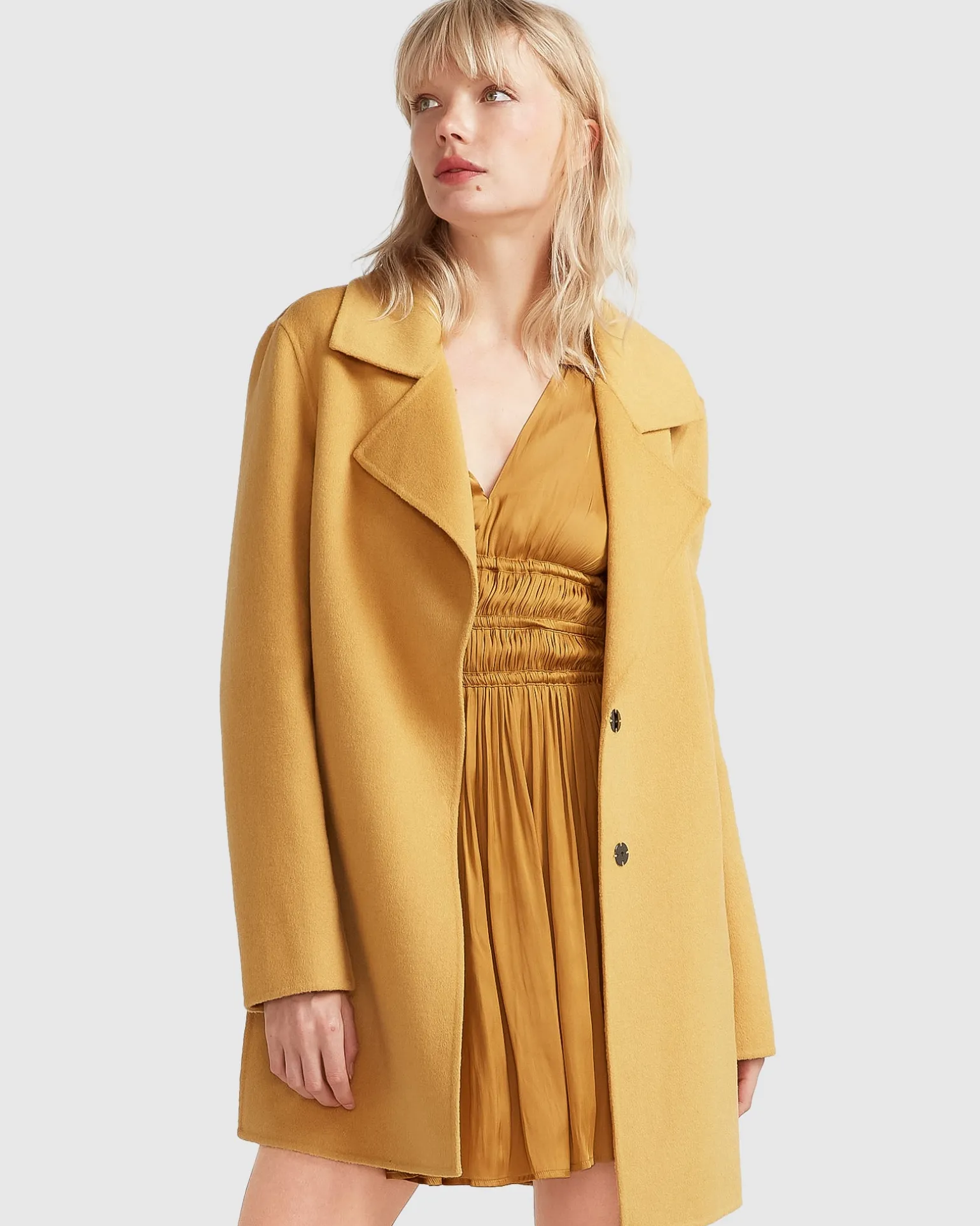 Belle & Bloom Wool Coats | Wool Coats>NEW FIT Ex-Boyfriend Wool Blend Oversized Jacket - Antique Gold