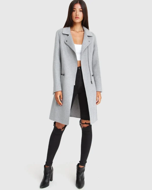 Belle & Bloom Wool Coats | Wool Coats>NEW FIT Last Chance Wool Blend Moto Coat - Grey Marle