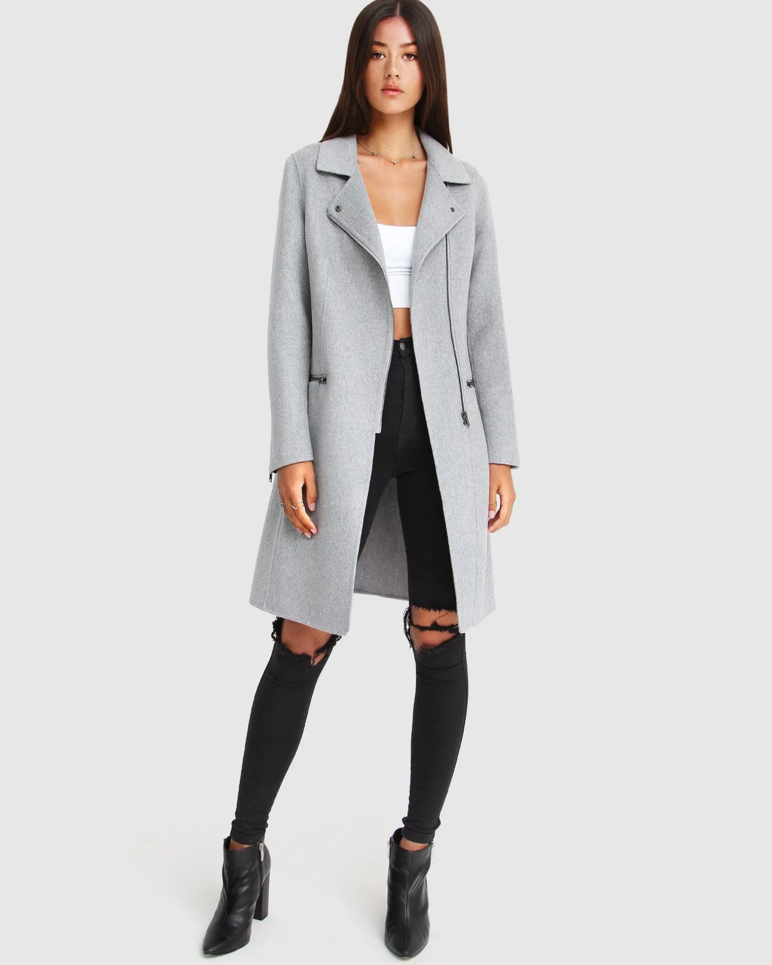 Belle & Bloom Wool Coats | Wool Coats>NEW FIT Last Chance Wool Blend Moto Coat - Grey Marle