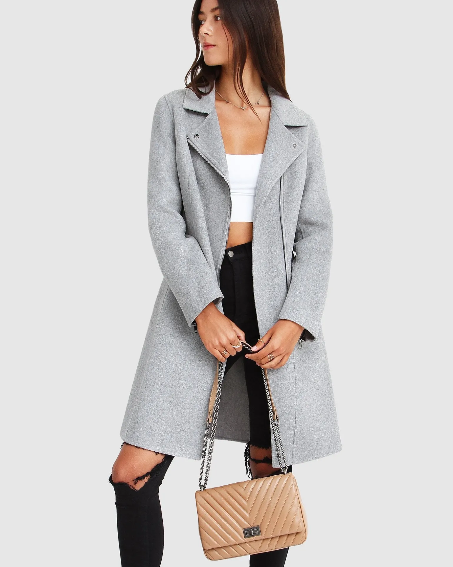 Belle & Bloom Wool Coats | Wool Coats>NEW FIT Last Chance Wool Blend Moto Coat - Grey Marle