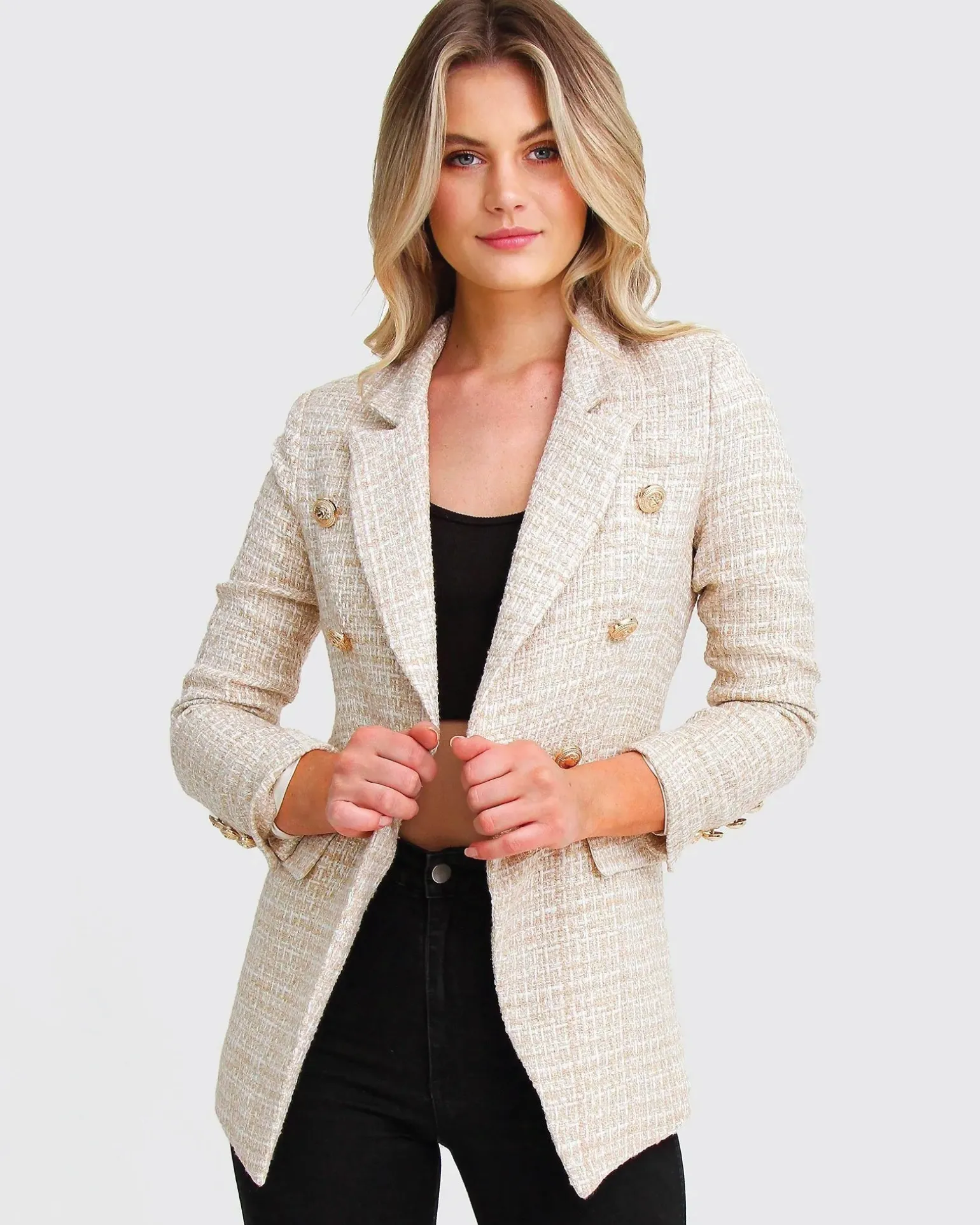 Belle & Bloom Blazers | Suits & Blazers>Princess Polina Tweed Blazer - Beige Marle