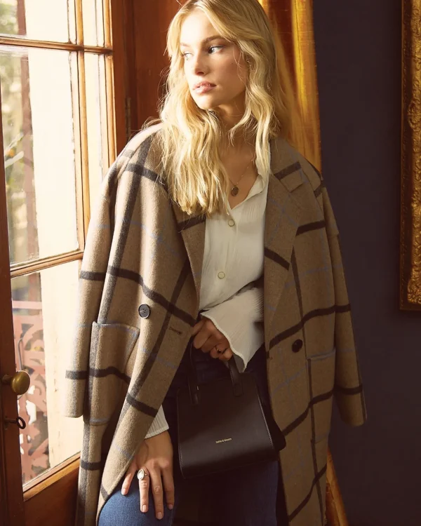 Belle & Bloom Wool Coats | Wool Coats>Publisher Double-Breasted Wool Blend Coat - Oat Plaid