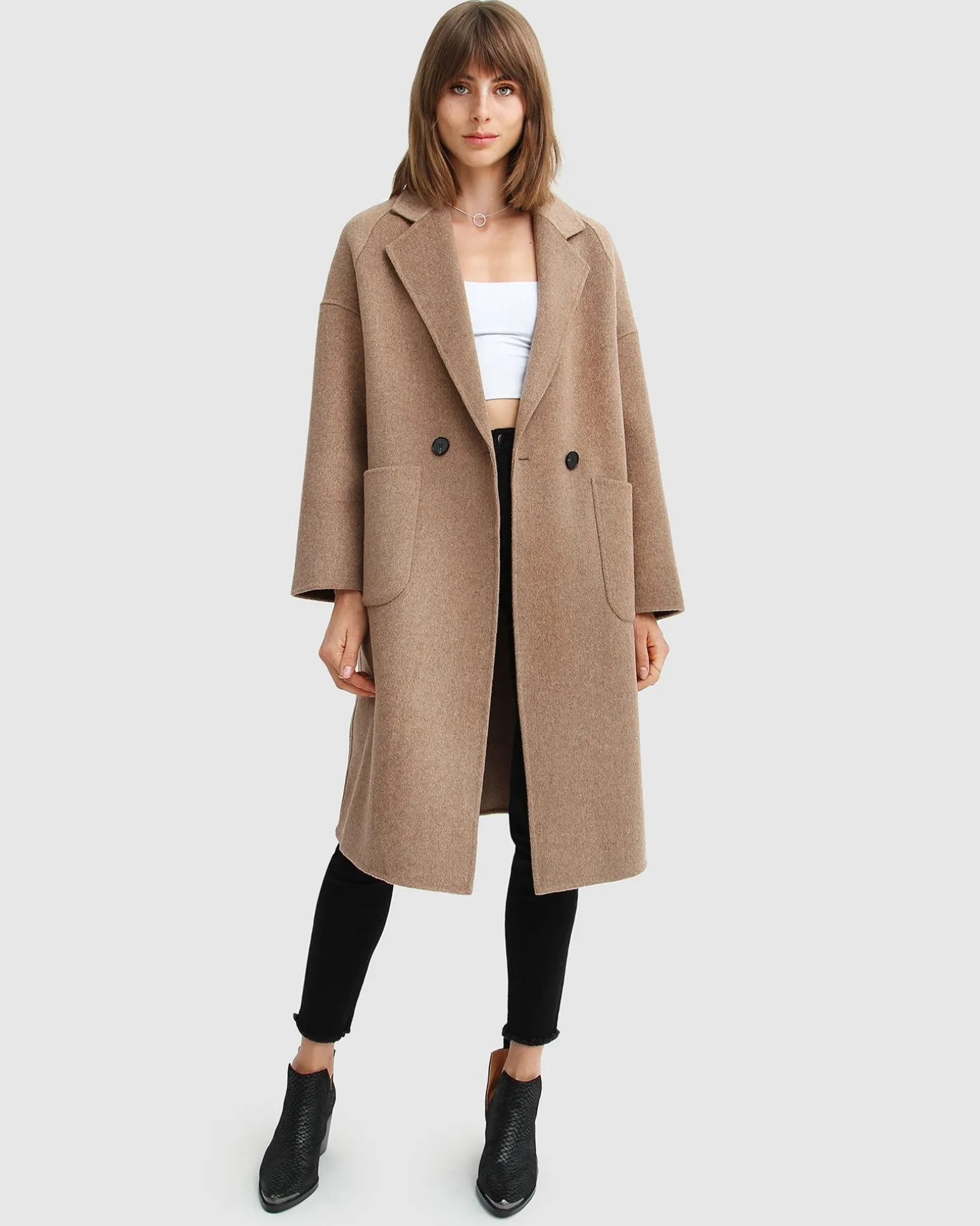 Belle & Bloom Wool Coats | Wool Coats>Publisher Double-Breasted Wool Blend Coat - Oat